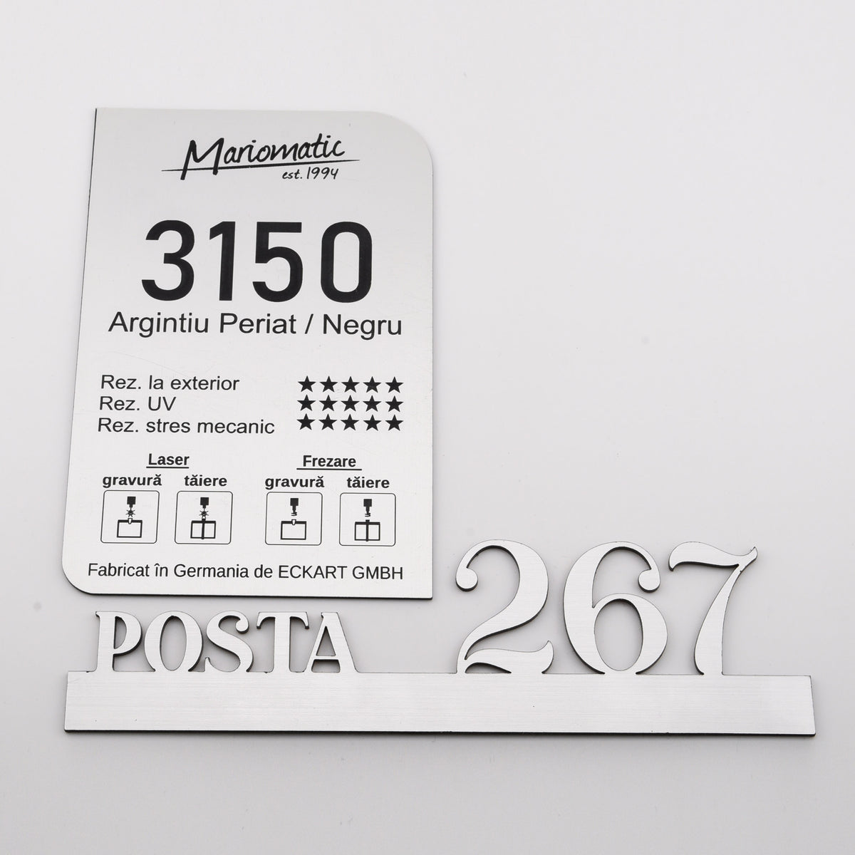 Cutie Postala Personalizata cu Text si Numar pe Linie - Argintiu Mat (cod 3150), Classic Charm