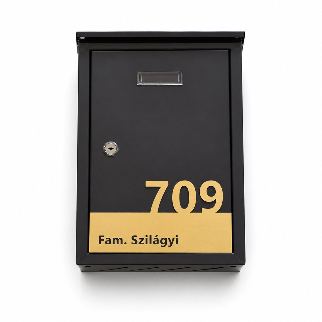 Cutie postala dreptunghiulara antracit, 23x35x8 cm, personalizata cu numar auriu/negru