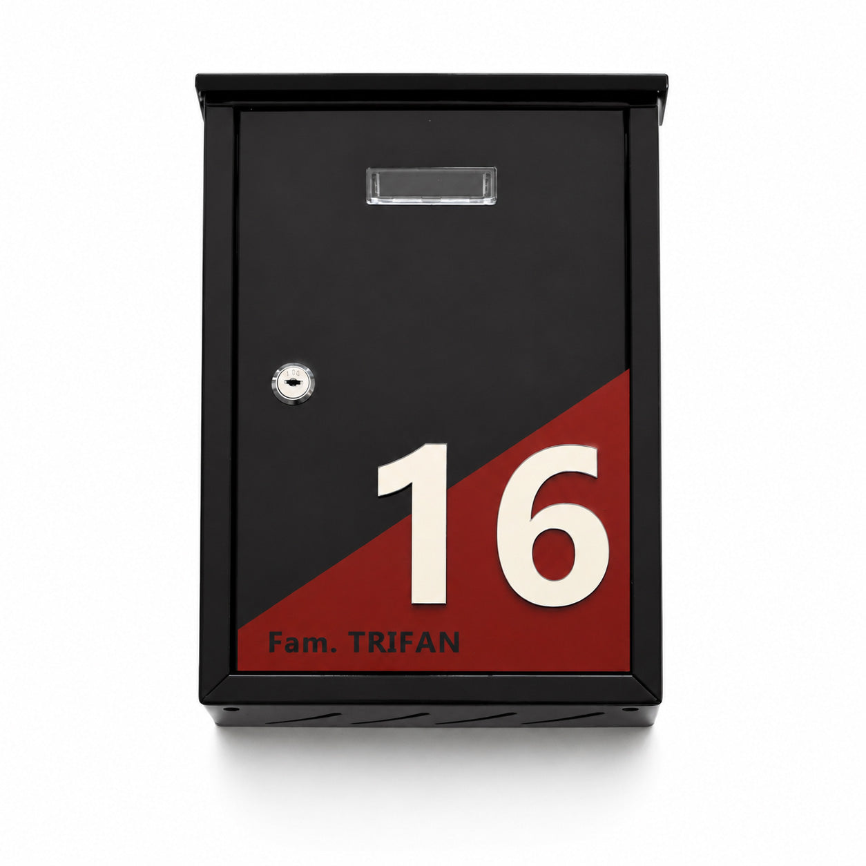 Cutie postala neagra de 23x35x8 cm personalizata cu numarul 16 rosu