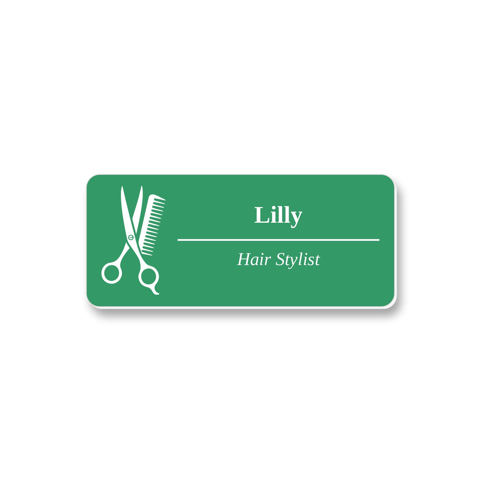 Ecuson Hair Stylist Personalizat 7x3 cm - Gravura Laser, 17 Culori