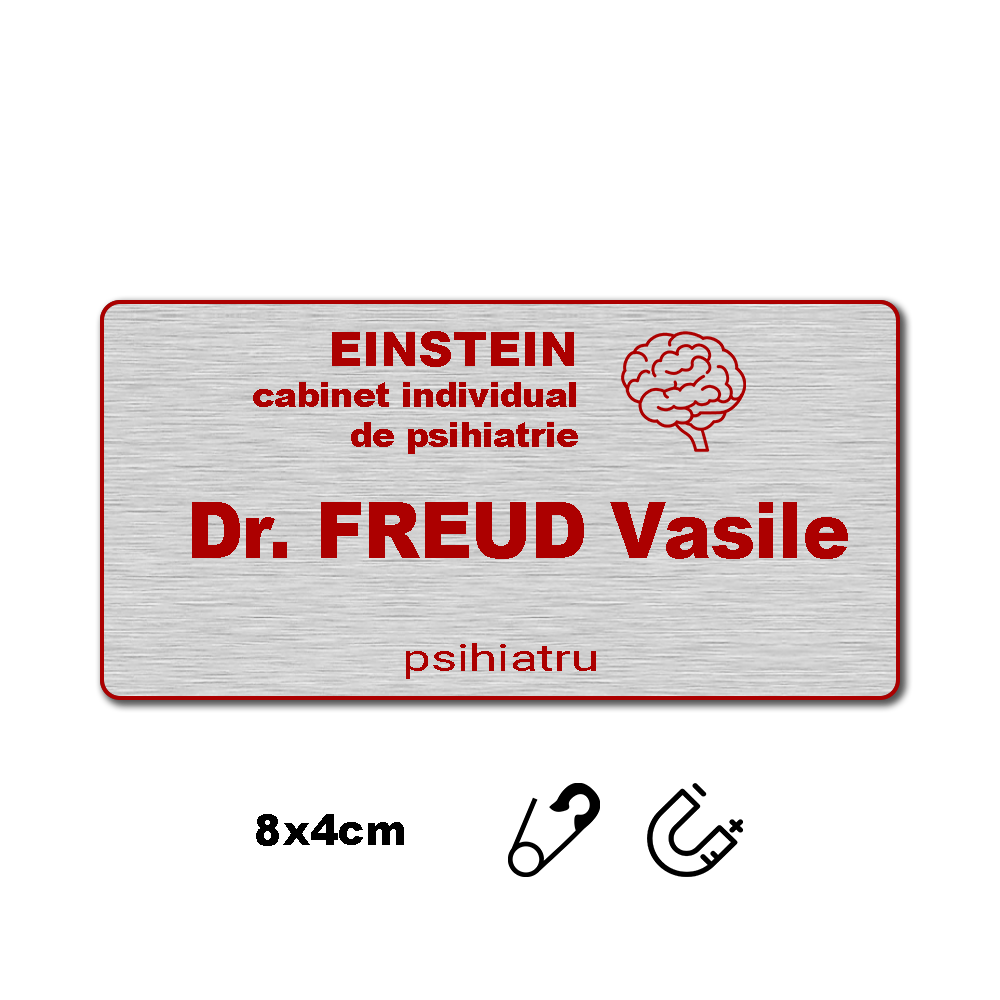 Personalized medical badge 8 x 4 cm Silver - Red