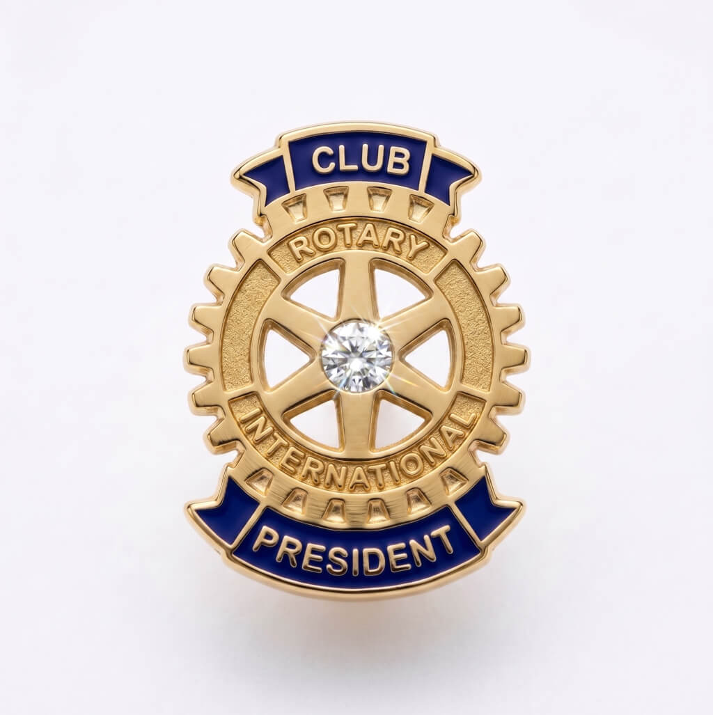 Insigna metalica placata cu aur pentru Club President Rotary International cu Diamant