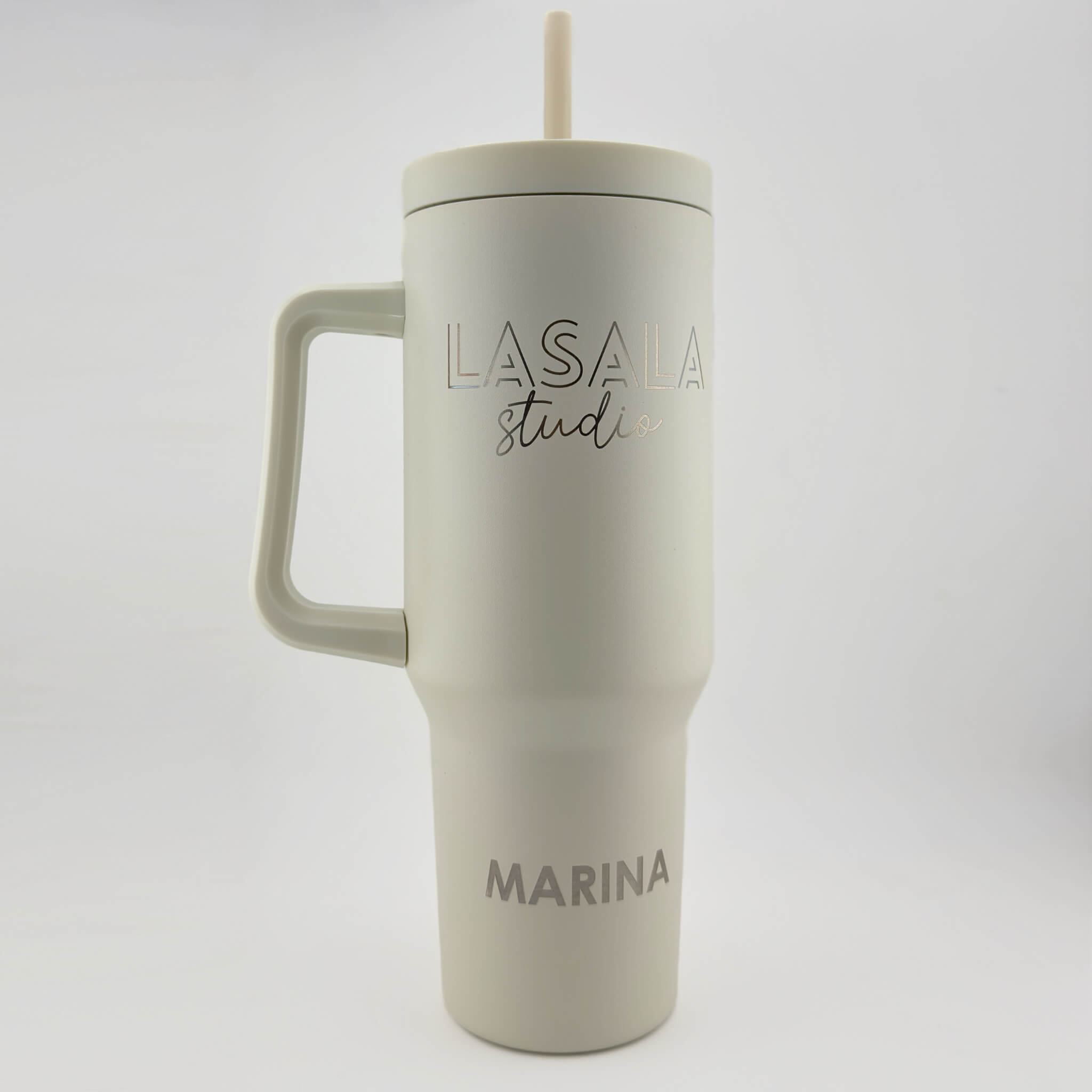 Cana termos ecru mat cu maner si pai – vedere frontala