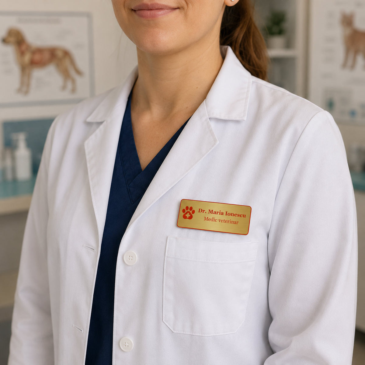 Ecuson Veterinar Personalizat 7x3 cm - Gravura Laser, 17 Culori