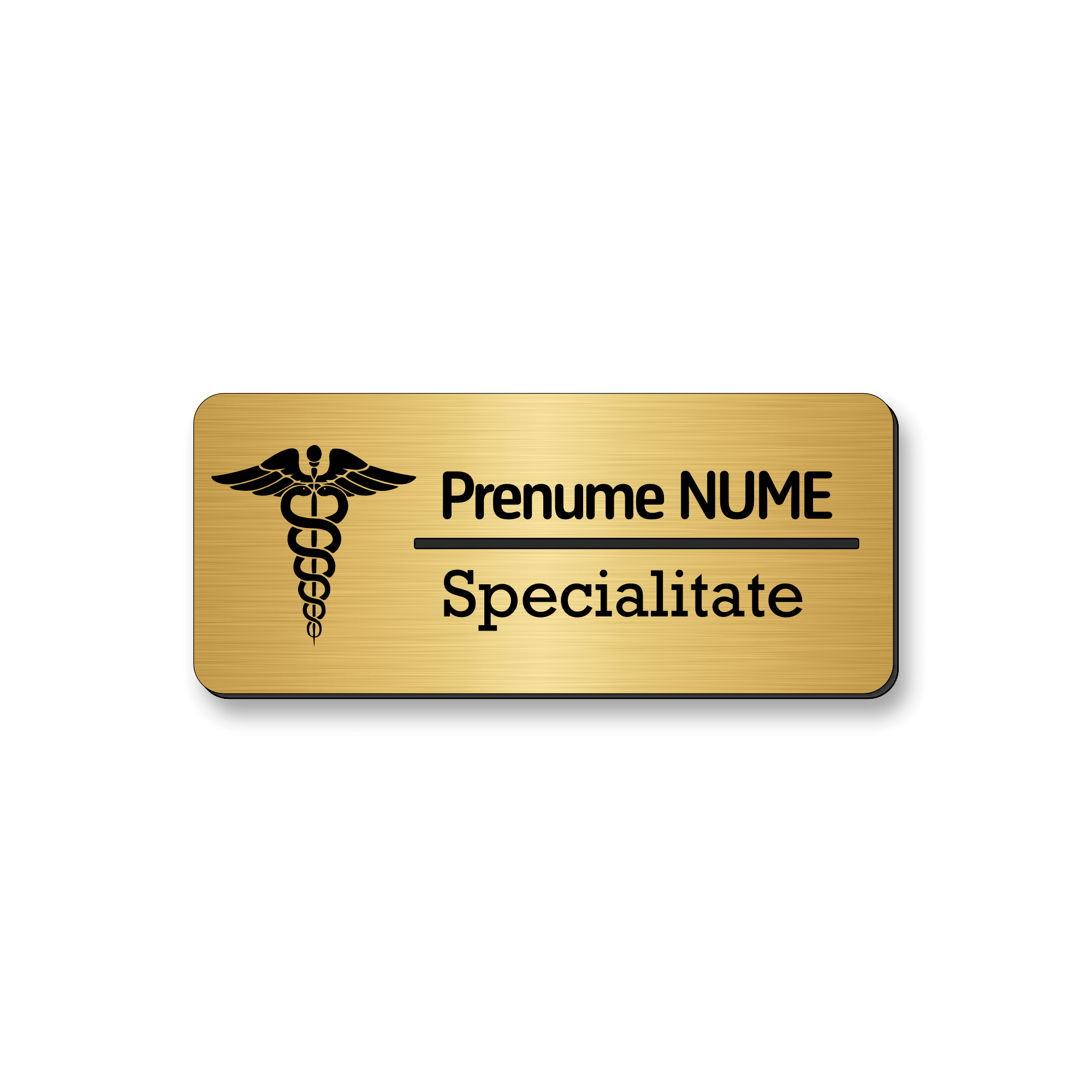 Ecuson Personalizat Gravat cu simbolul medicinii Auriu/Negru