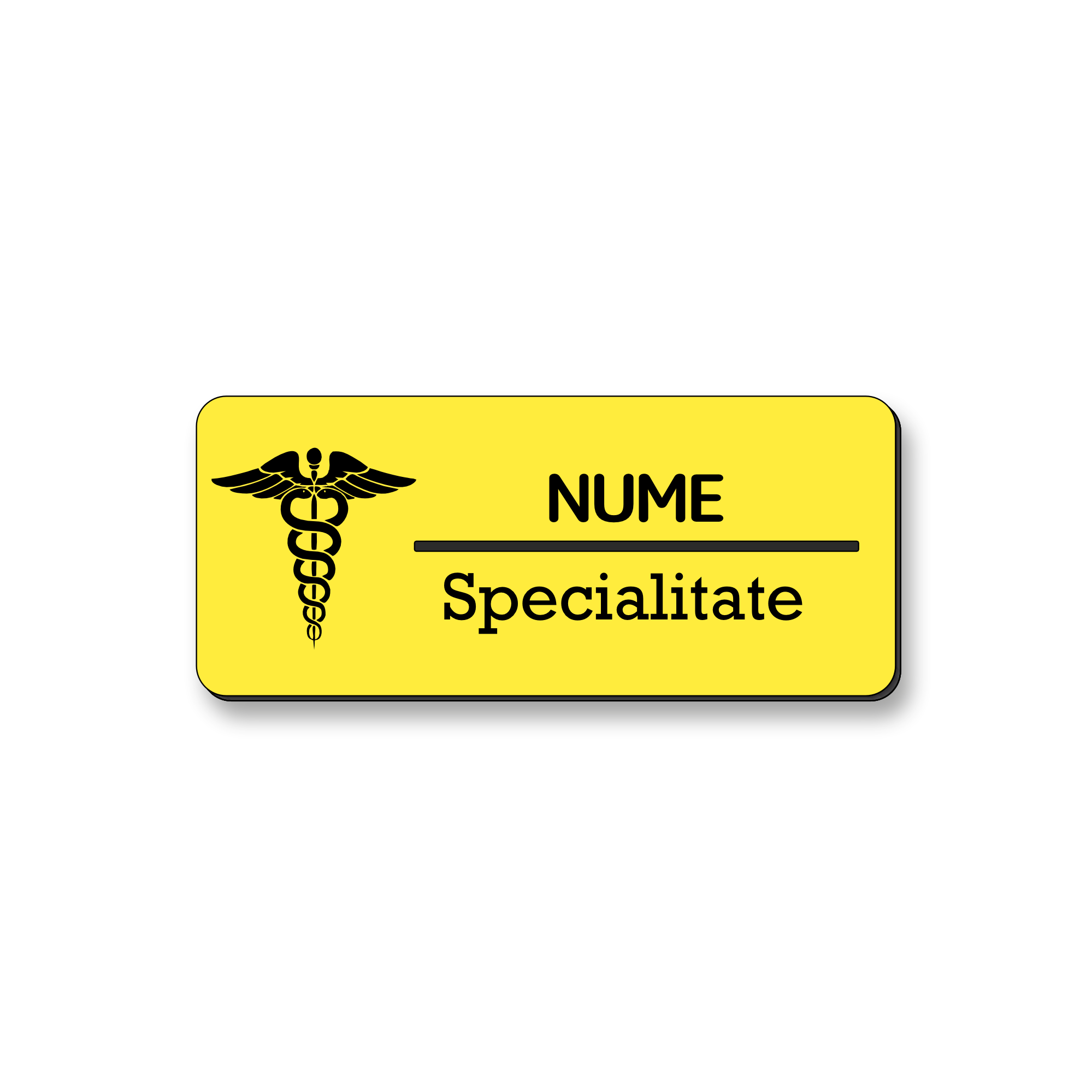 Ecuson Personalizat Gravat cu simbolul medicinii Galben/Negru
