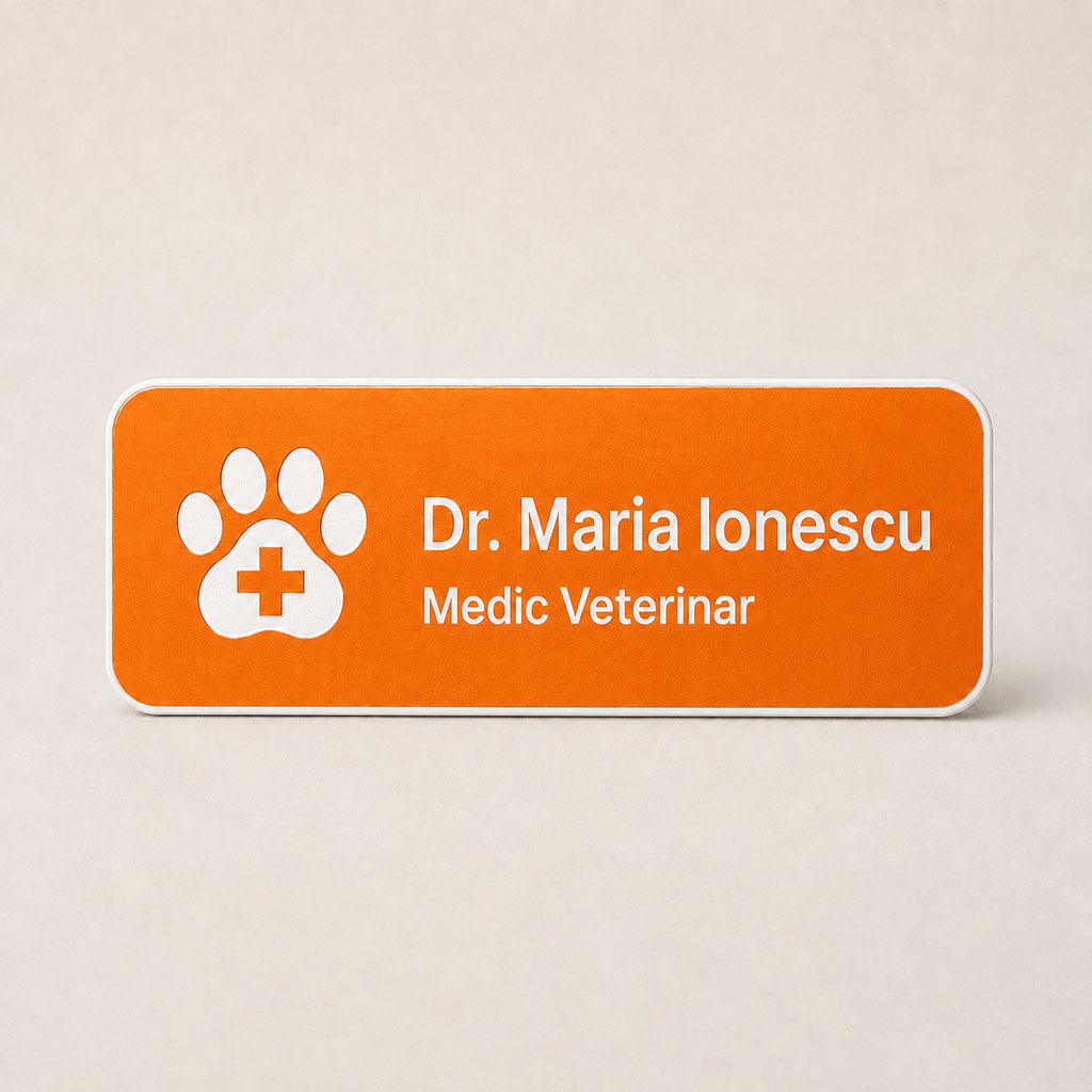 Ecuson Veterinar Personalizat 7x3 cm - Gravura Laser, 18 Culori