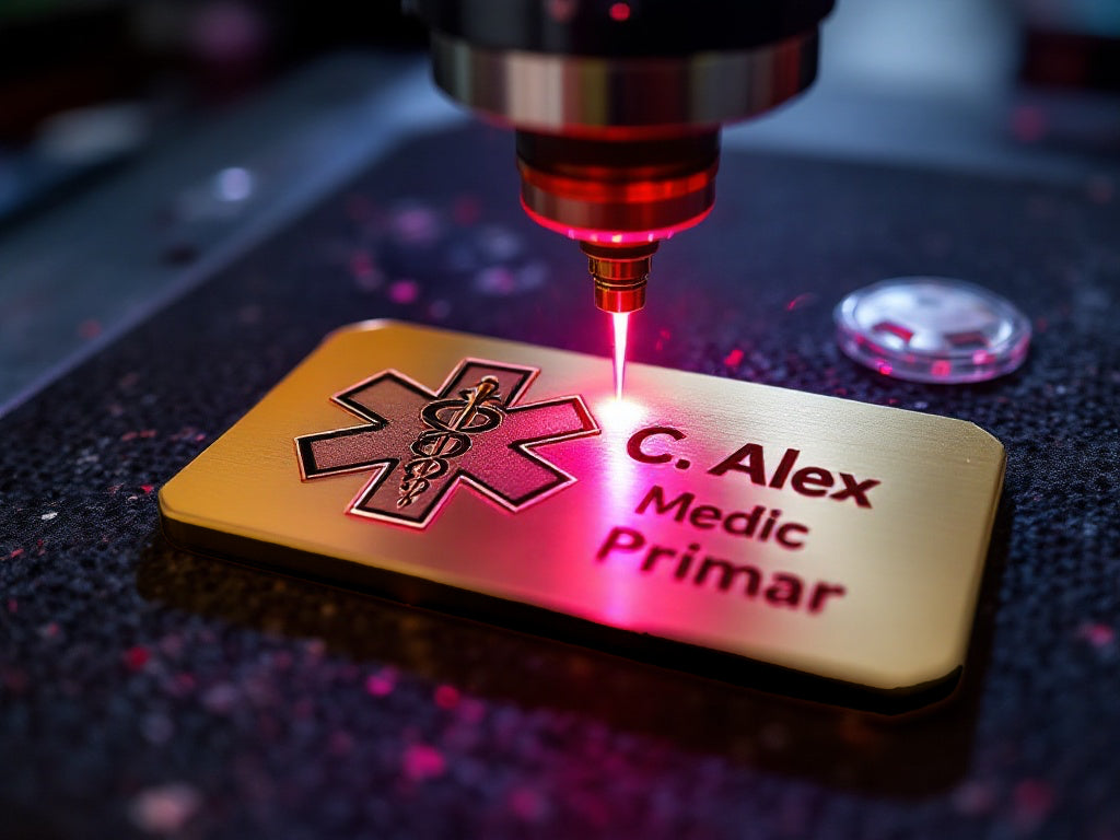 Imagine cu un semn metalic gravat laser de Gravura pe Orice din Romania