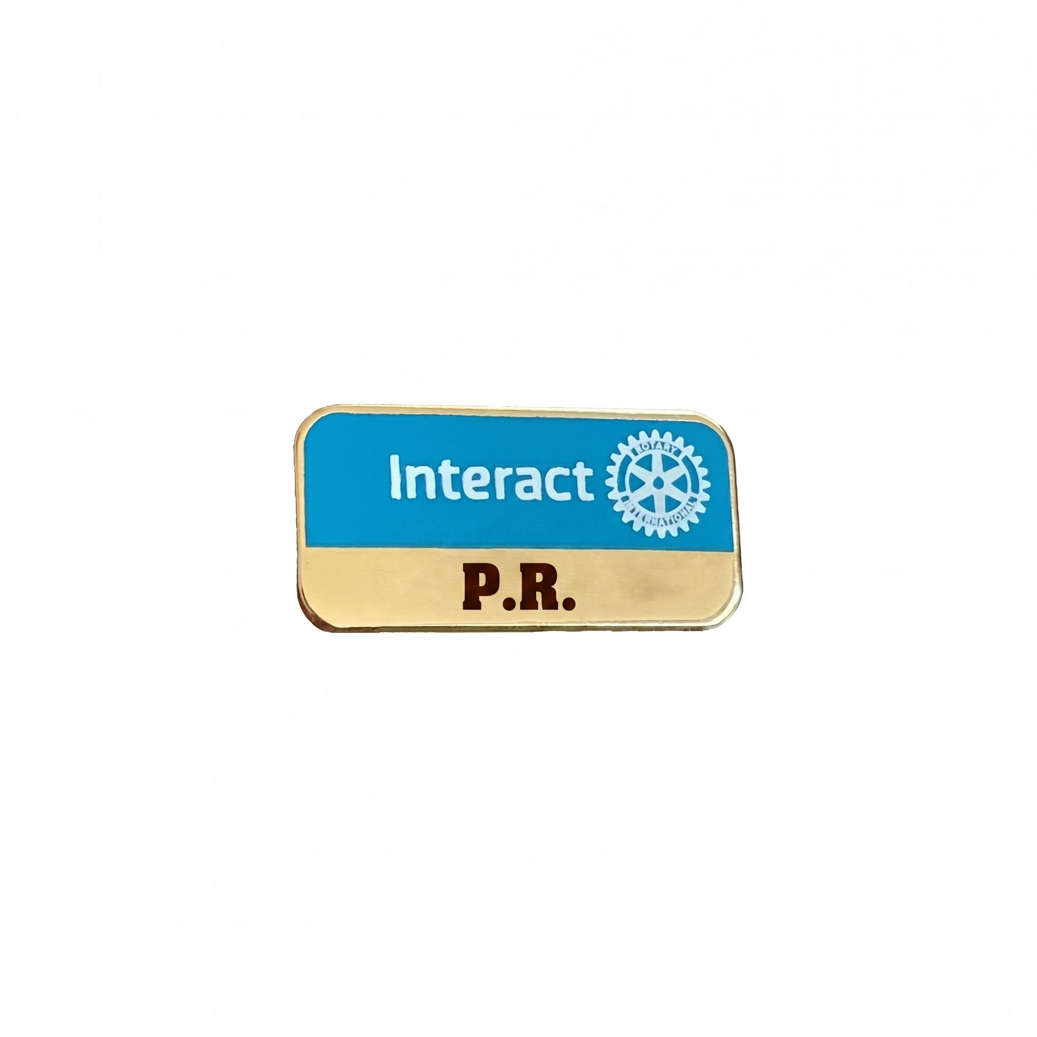 Insigna pin metalica pentru functia de HR in clubul Interact, realizata din metal stantat si placata cu aur de 24k.