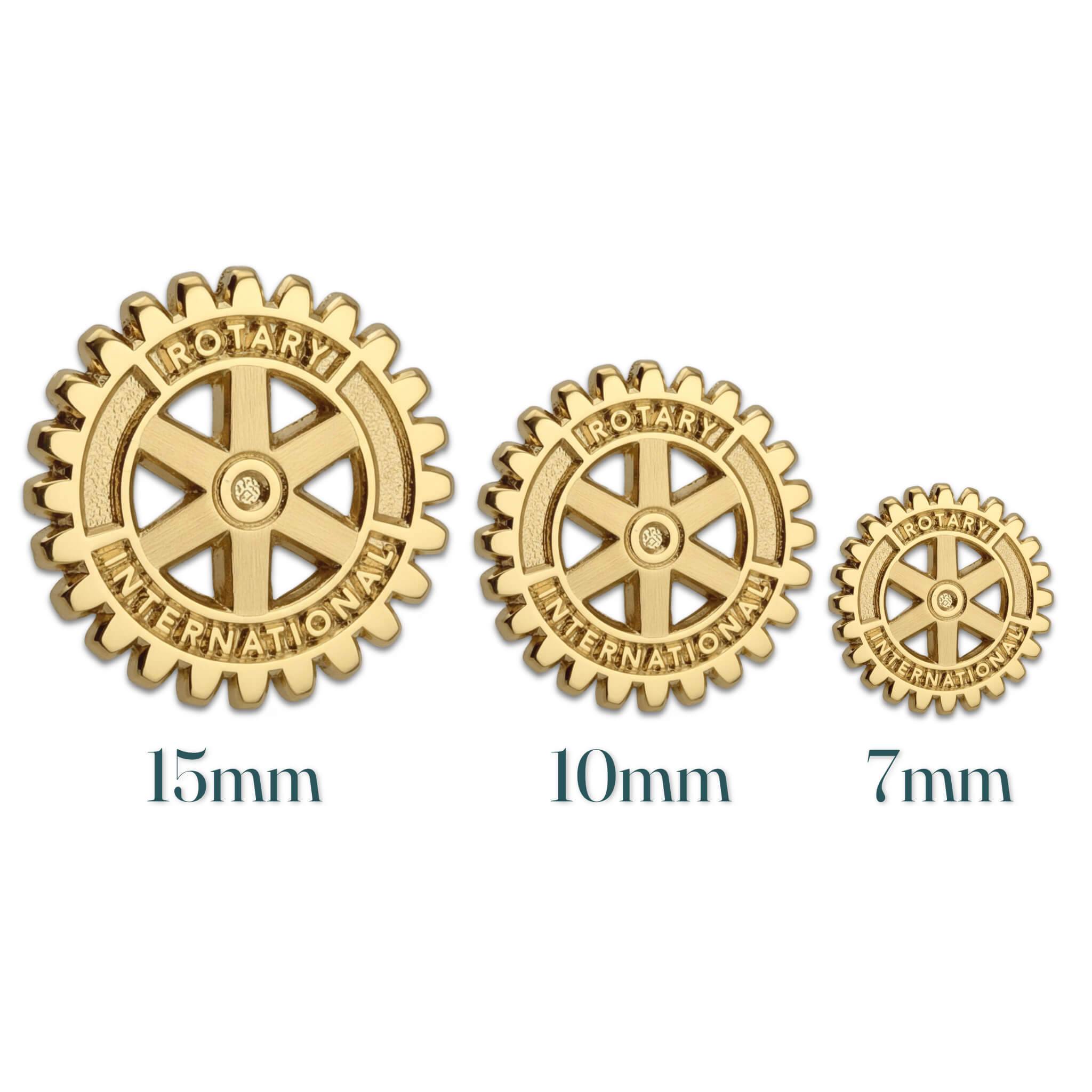 Insigne Oficiale Rotary International aurii in trei marimi: 15mm, 10mm si 7mm