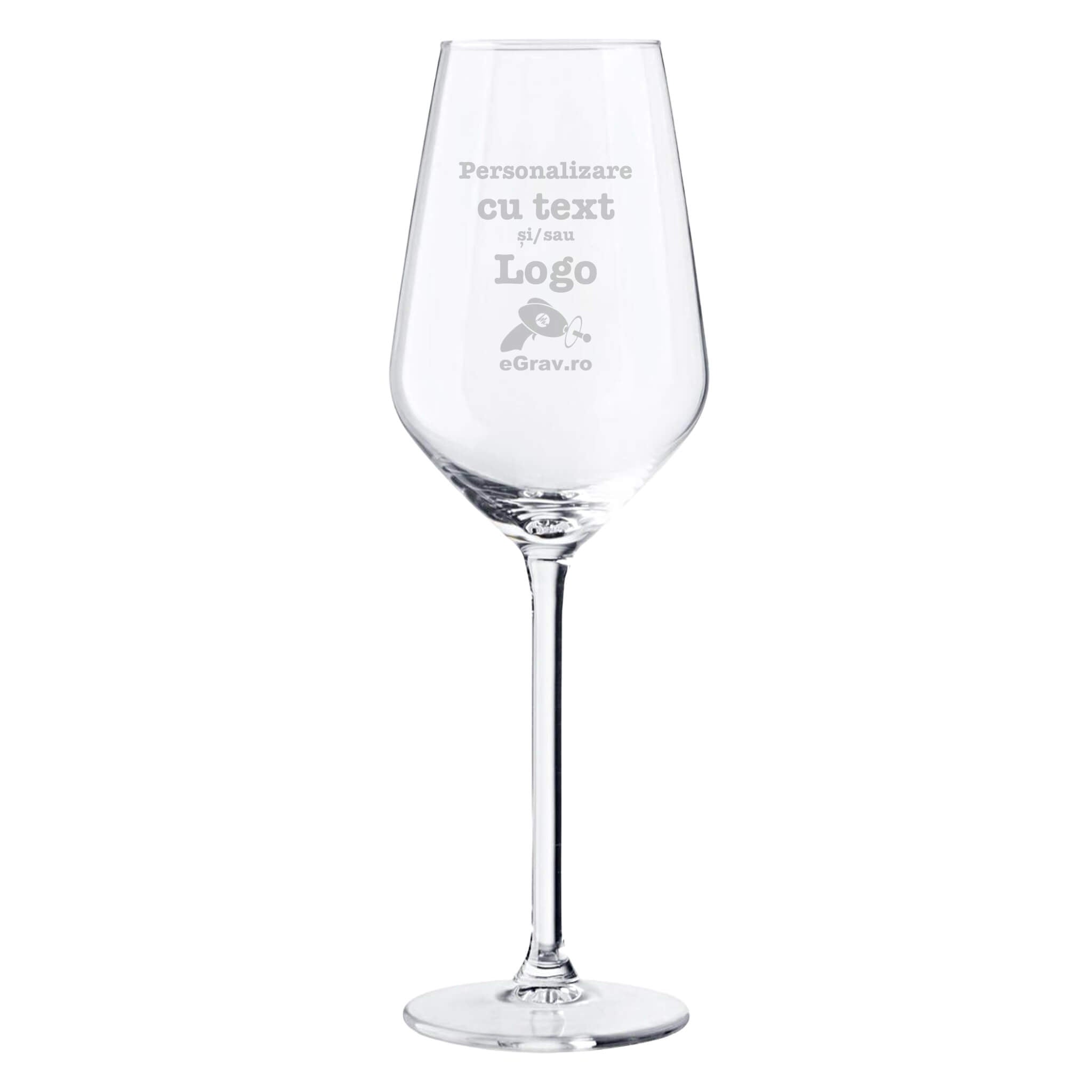 Pahar vin alb personalizat 380 ml Linea Carre gravura text logo fundal alb
