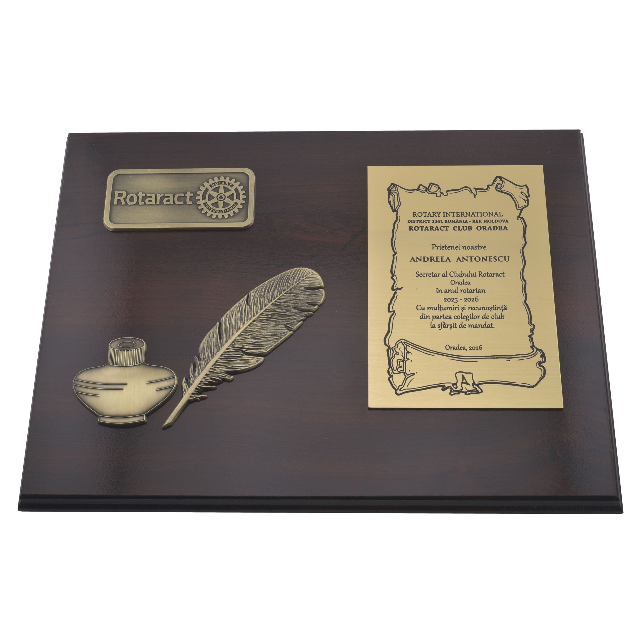 Placheta Past Secretary Rotaract, Lemn si Metal, 30x23 cm