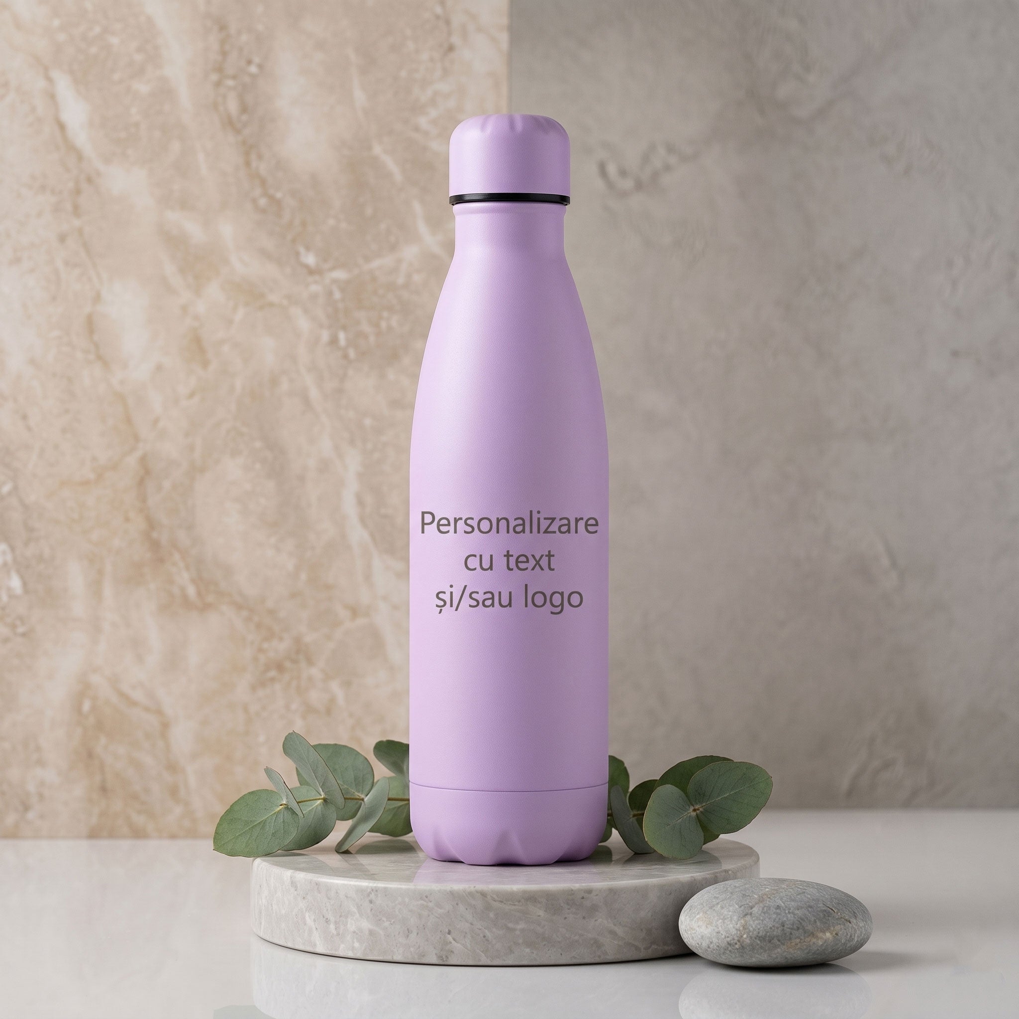 Sticla de apa din inox pentru personalizat cu finisaj mat si design ergonomic.