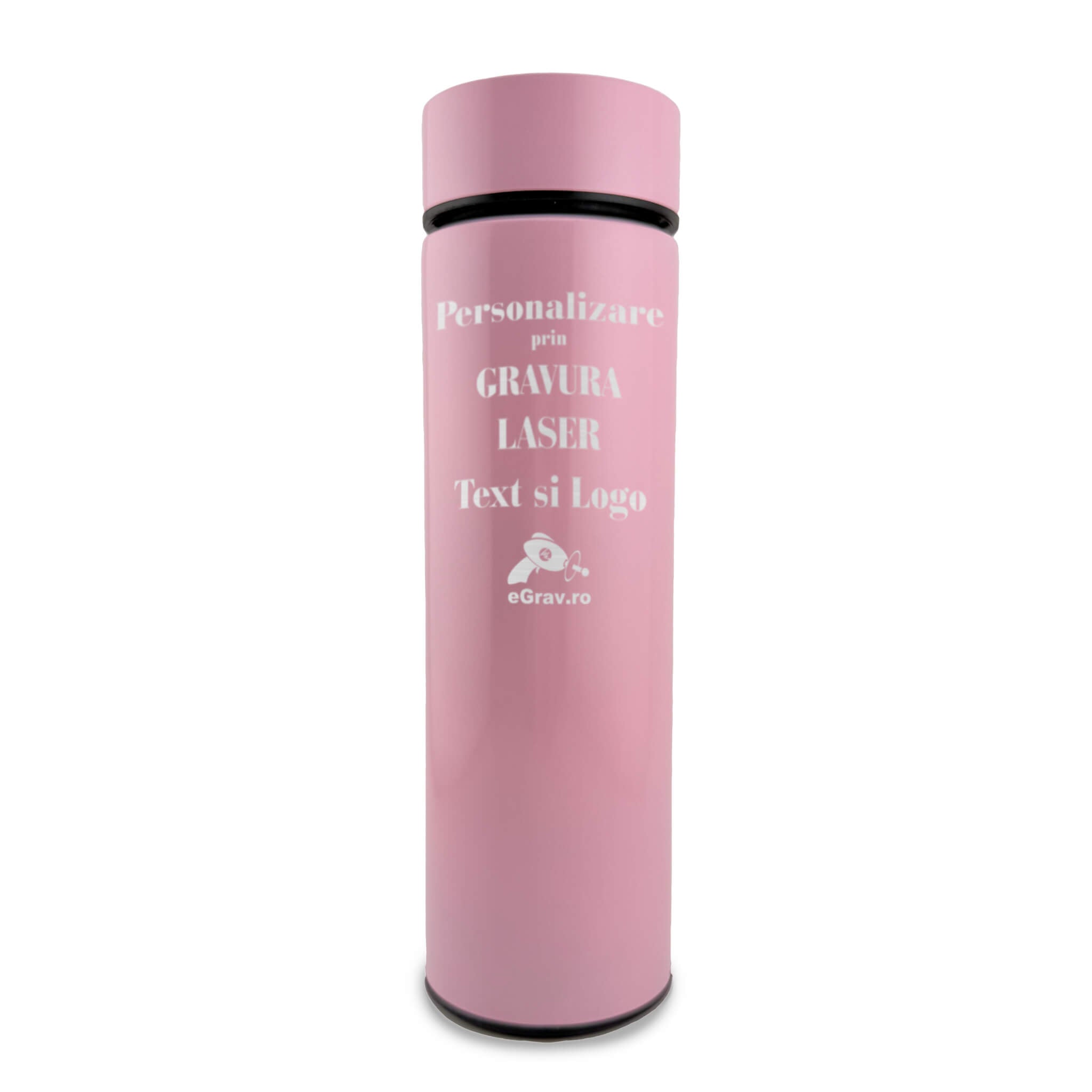 Termos roz personalizat cu gravura laser de la egrav.ro