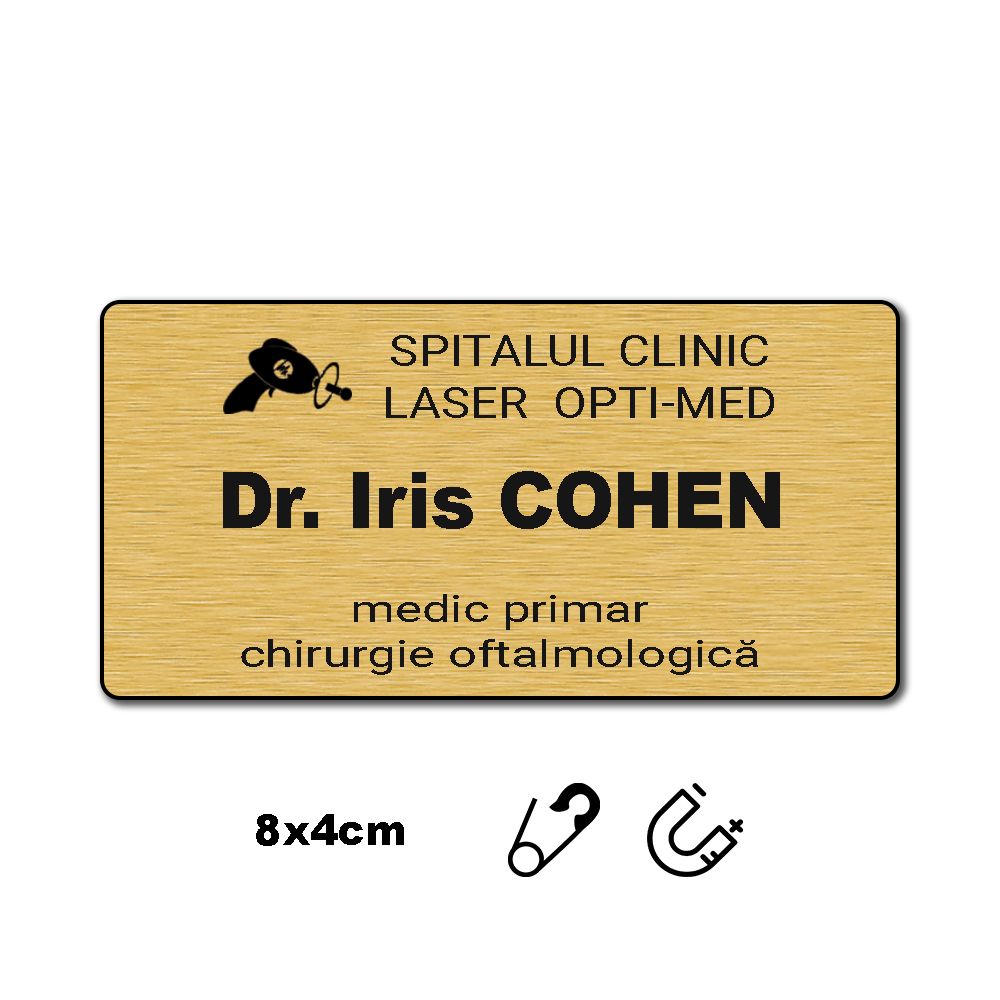 Ecuson medical cu magnet pesonalizat prin gravura laser