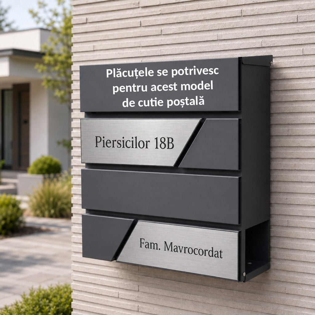 Cutie postala Sharp antracit, 37 x 37 x 11 cm, cu doua compartimente si placuta personalizata argintiu mat
