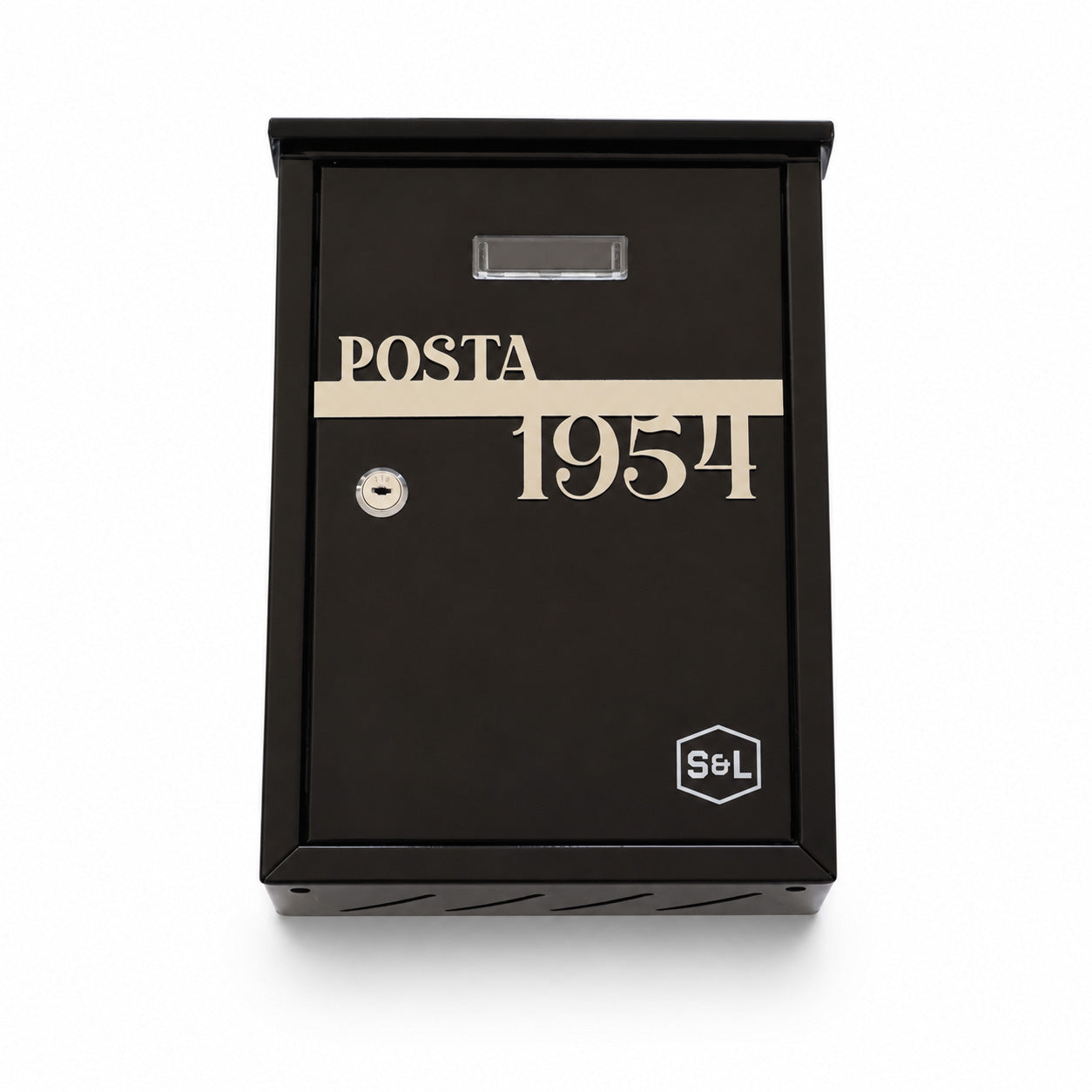 Cutie postala neagra de 23x35x8 cm cu numar personalizat auriu periat