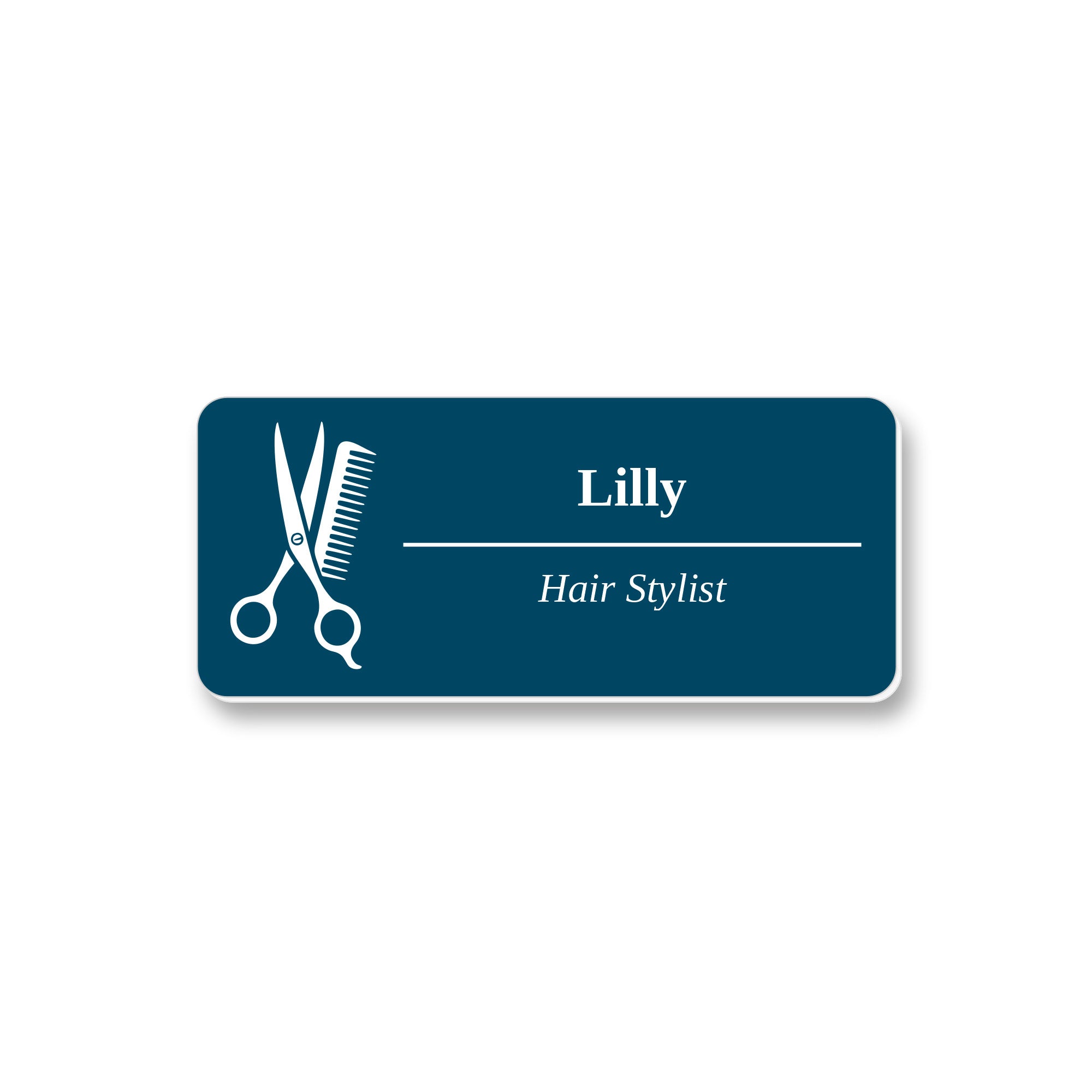 Ecuson Hair Stylist Personalizat 7x3 cm - Gravura Laser, 17 Culori