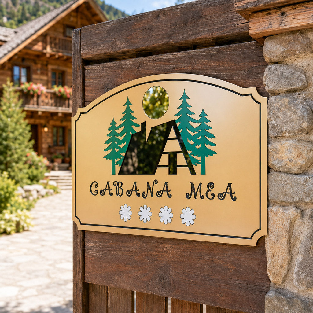 Placa personalizata pentru cabana realizata din plexiglas acrilic cu logo si text personalizat