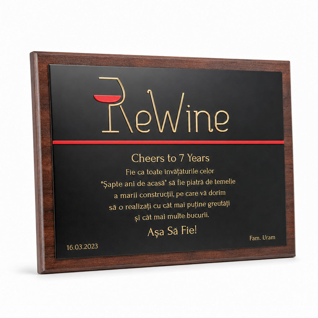 Plachetă omagială neagră de 15 × 20 cm, personalizată prin gravură pentru Rewine