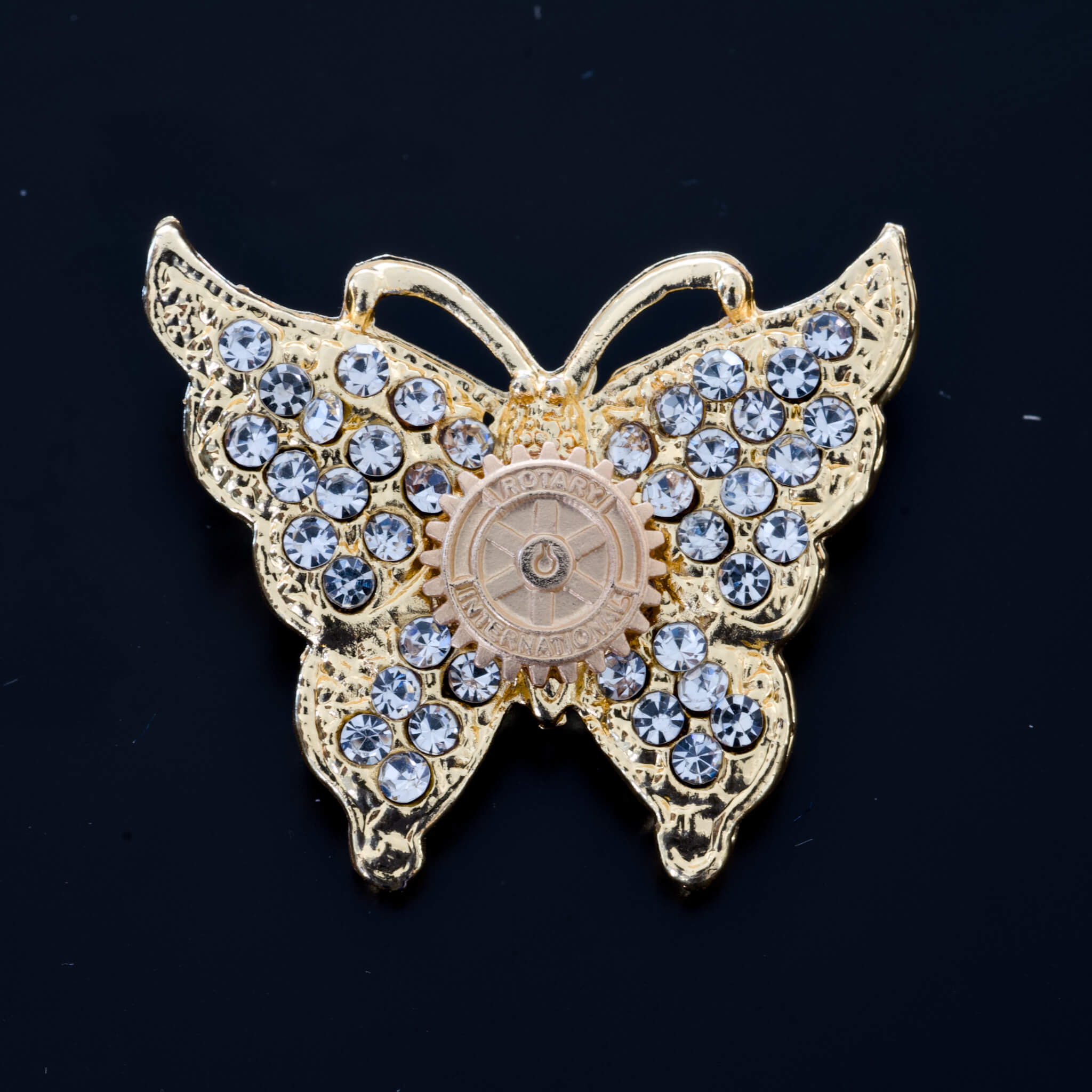 Brosa Rotary Fluture Crystal, fluture auriu cu cristale transparente