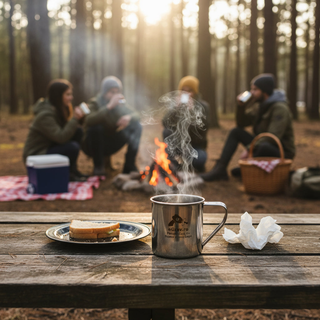 cana inox personalizata pentru camping picnic – gravura laser rezistenta