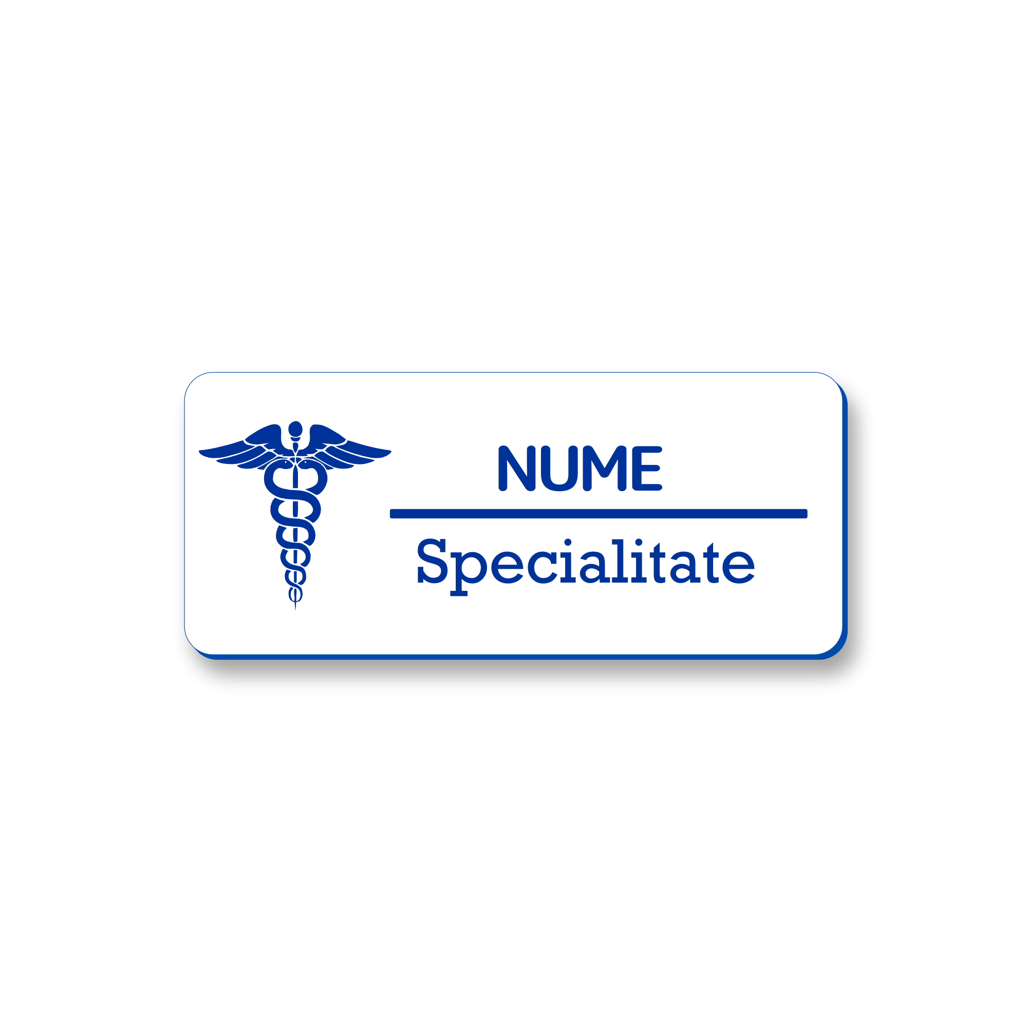 Ecuson Personalizat Gravat cu simbolul medicinii alb/albastru