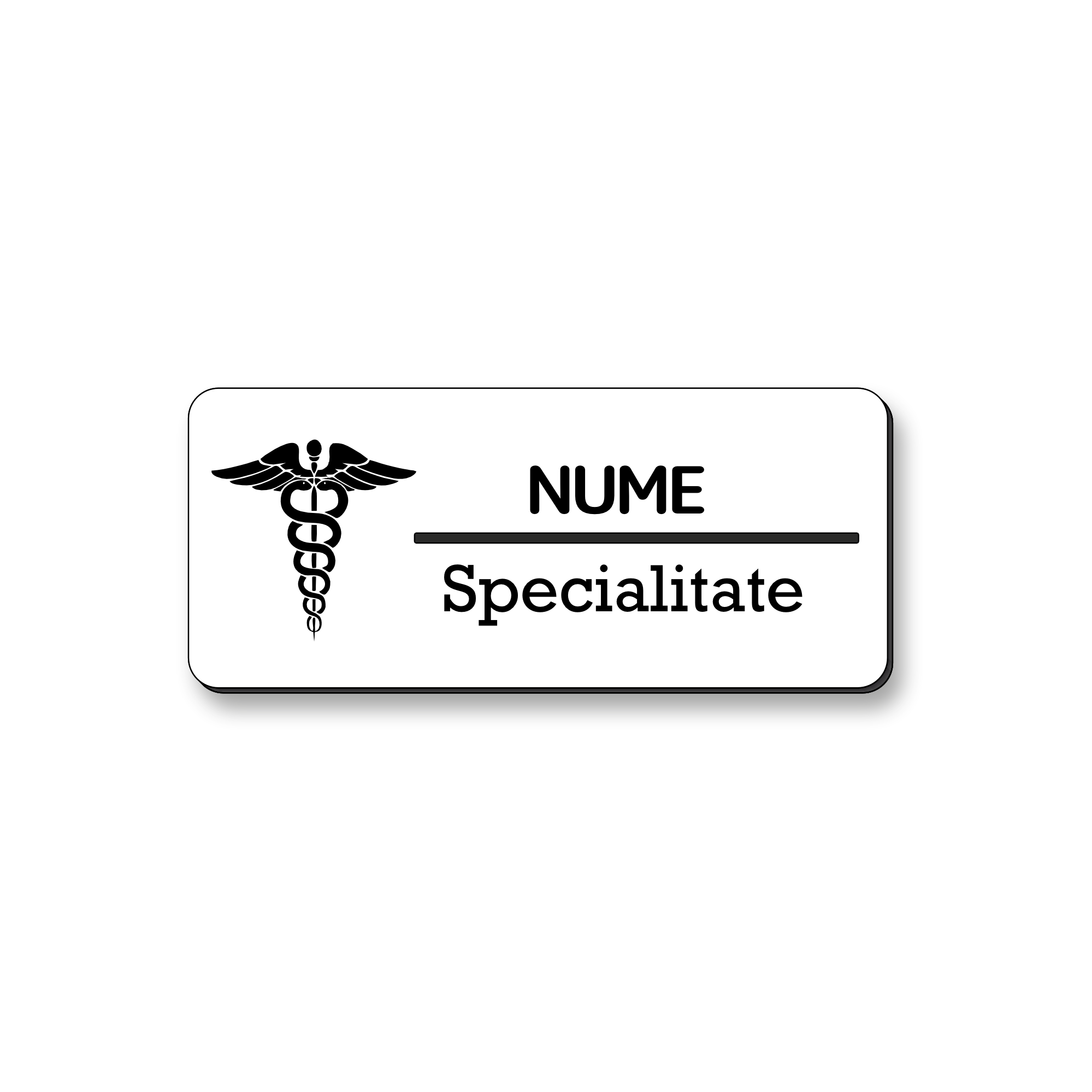 Ecuson Personalizat Gravat cu simbolul medicinii alb/negru