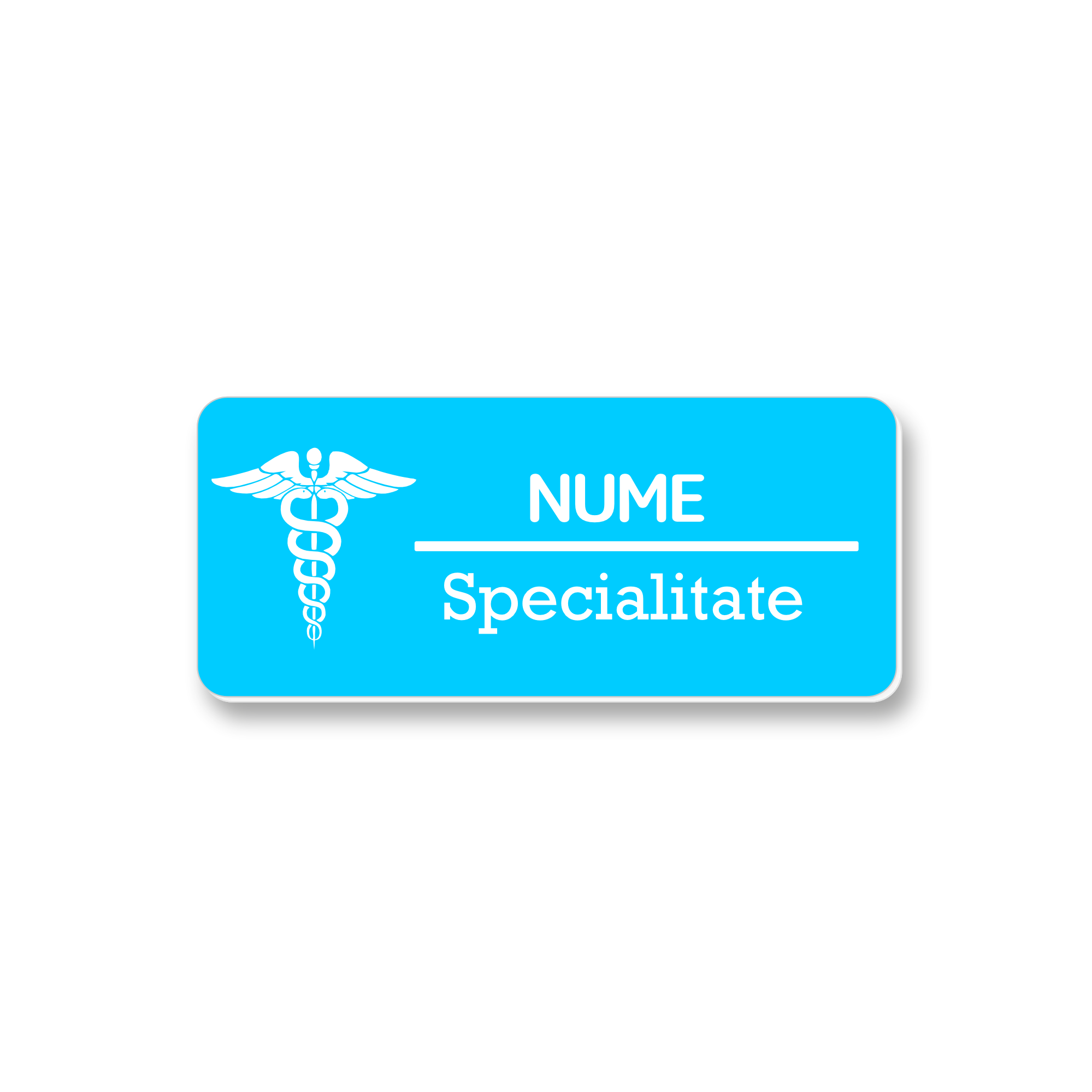 Ecuson Personalizat Gravat cu simbolul medicinii albastru deschis/alb