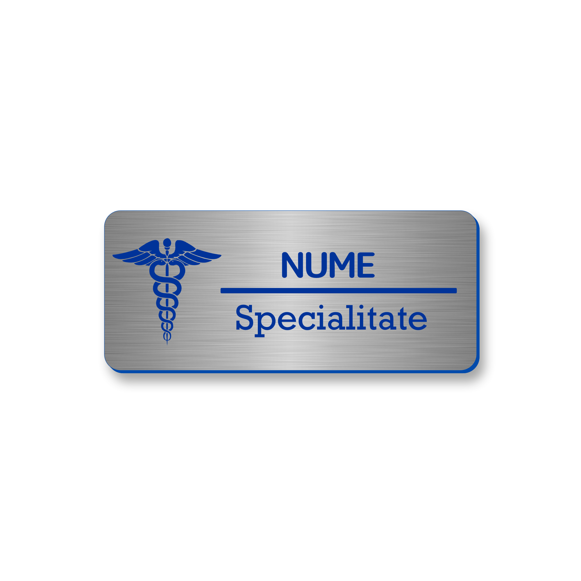 Ecuson Personalizat Gravat cu simbolul medicinii Argintiu/Albastru