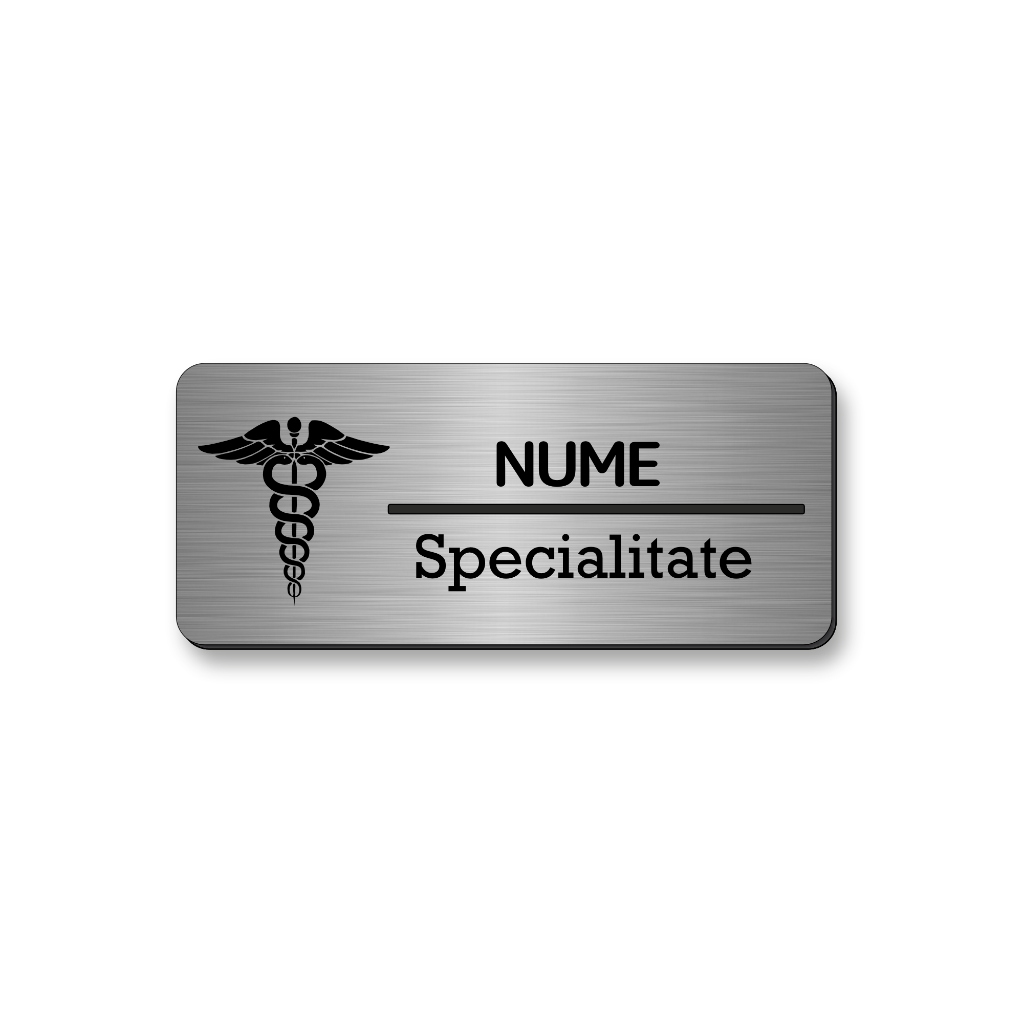 Ecuson Personalizat Gravat cu simbolul medicinii Argintiu/Negru