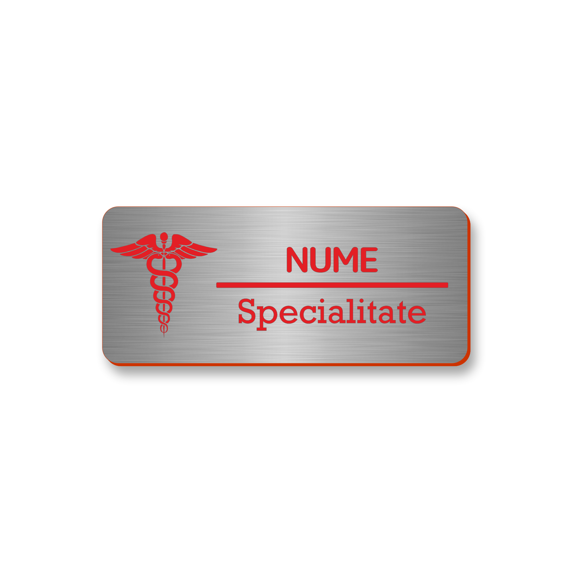 Ecuson Personalizat Gravat cu simbolul medicinii Argintiu/Rosu