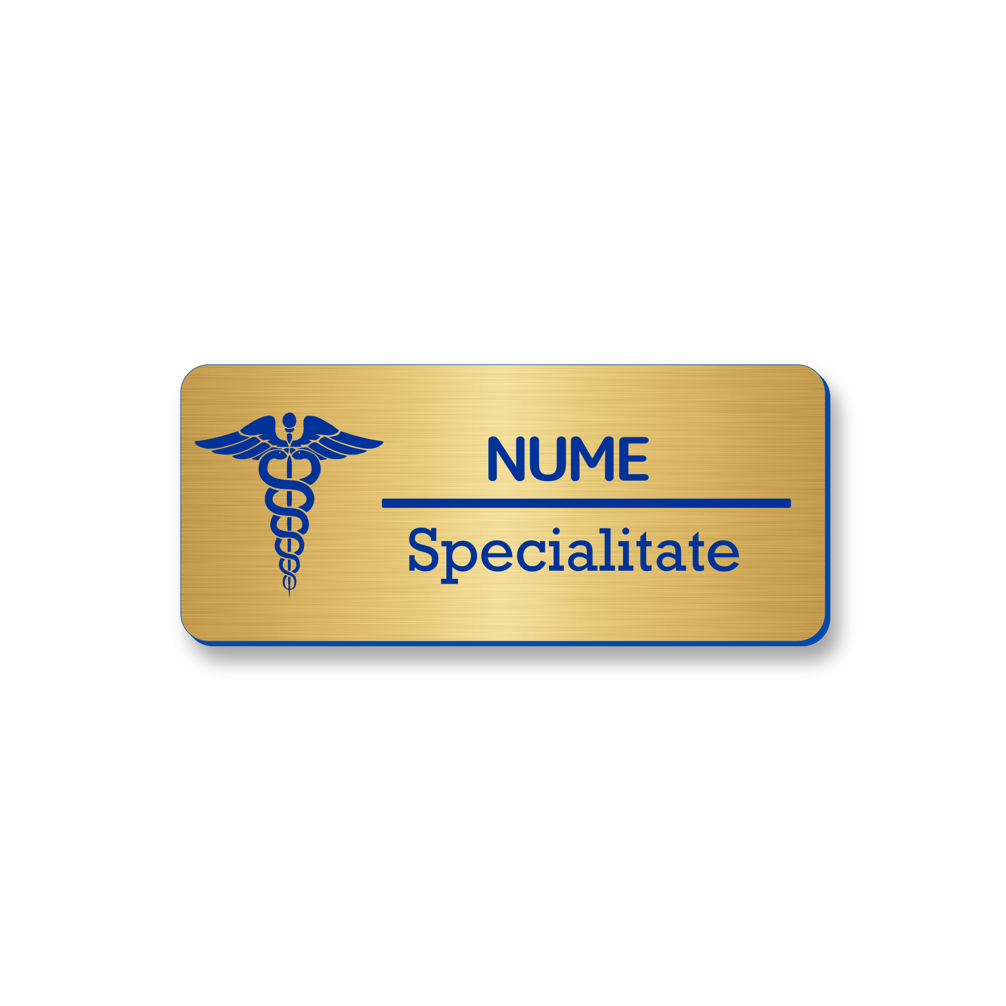 Ecuson Personalizat Gravat cu simbolul medicinii Auriu/Albastru