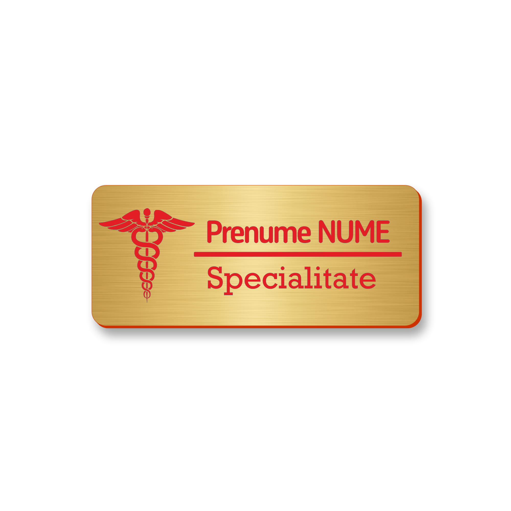 Ecuson Personalizat Gravat cu simbolul medicinii Auriu/Rosu