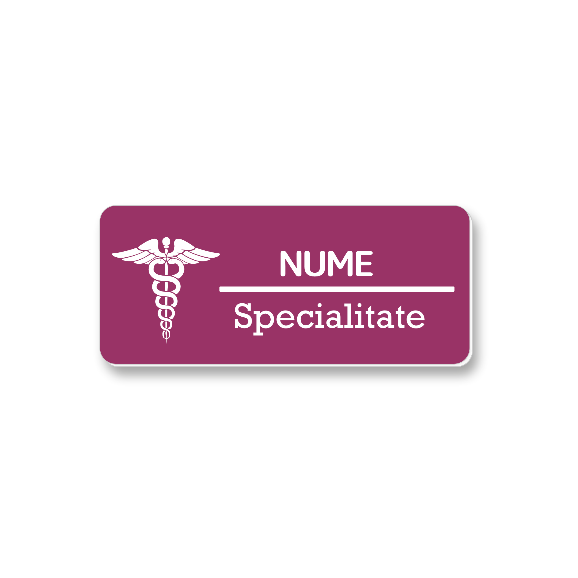Ecuson Personalizat Gravat cu simbolul medicinii Mov/Alb
