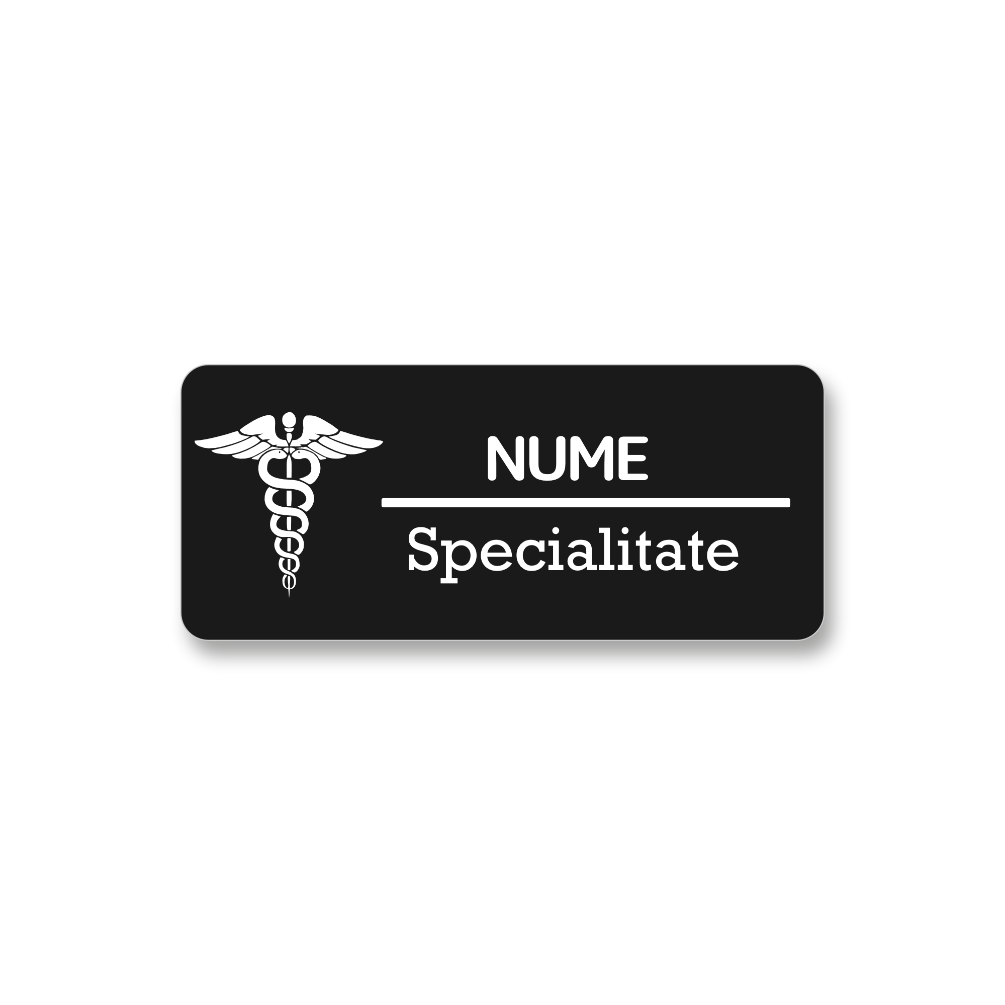 Ecuson Personalizat Gravat cu simbolul medicinii Negru/Alb