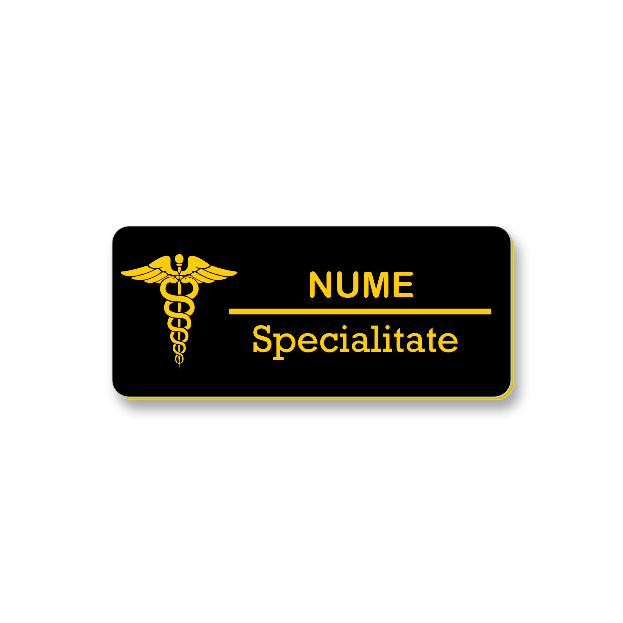 Ecuson Personalizat Gravat cu simbolul medicinii Negru/Auriu