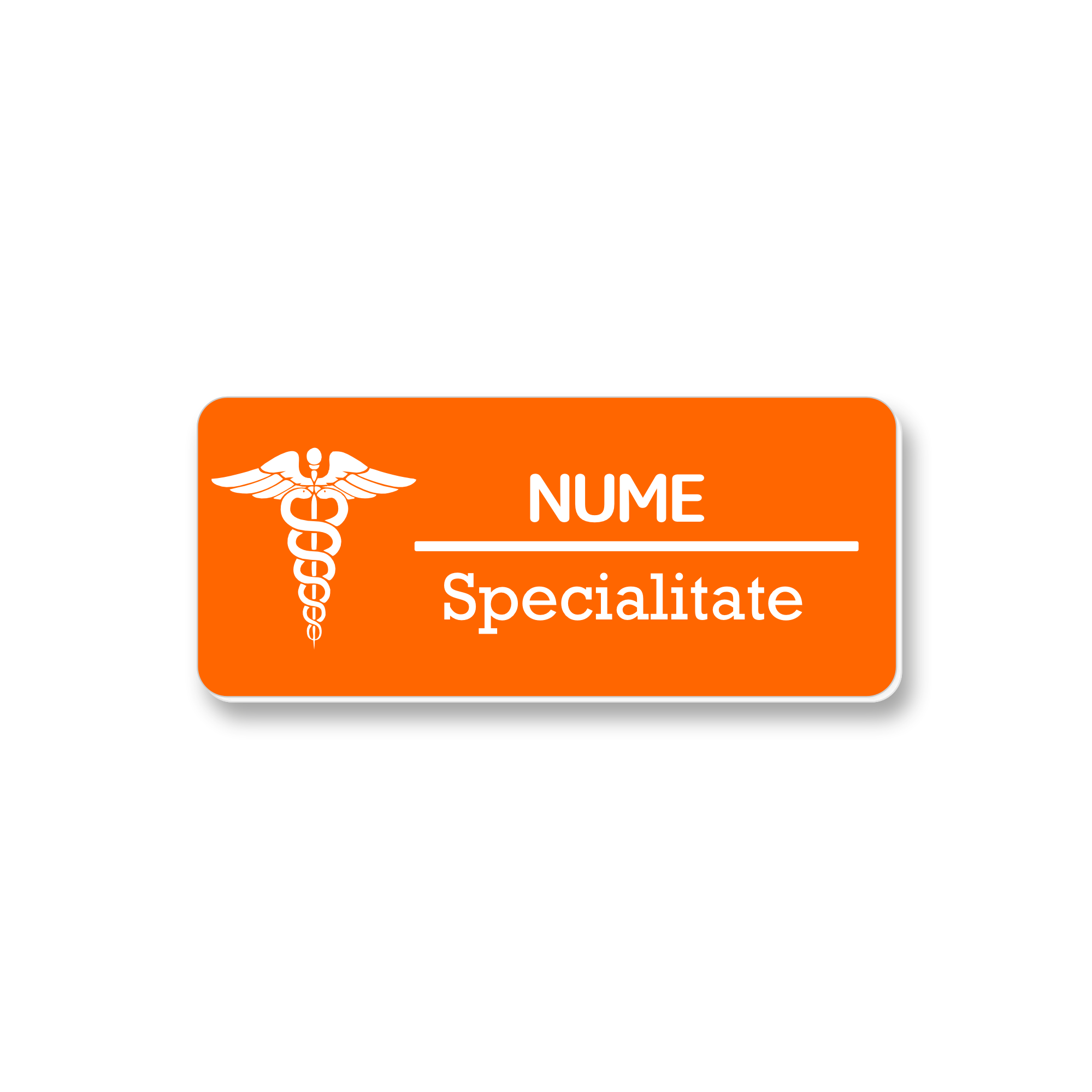Ecuson Personalizat Gravat cu simbolul medicinii Portocaliu/Alb