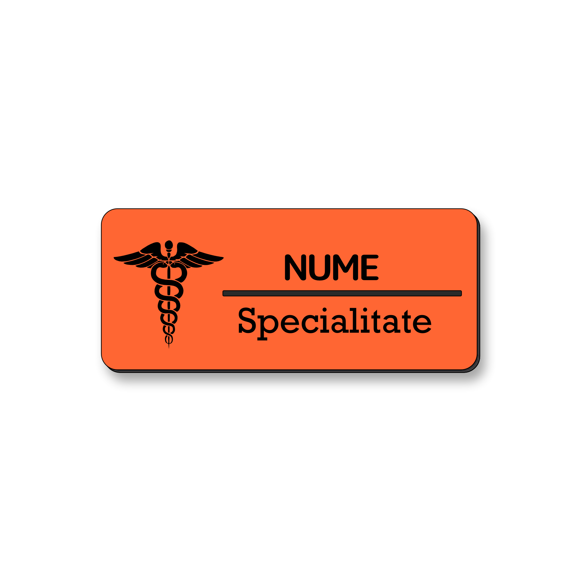 Ecuson Personalizat Gravat cu simbolul medicinii Portocaliu/Negru