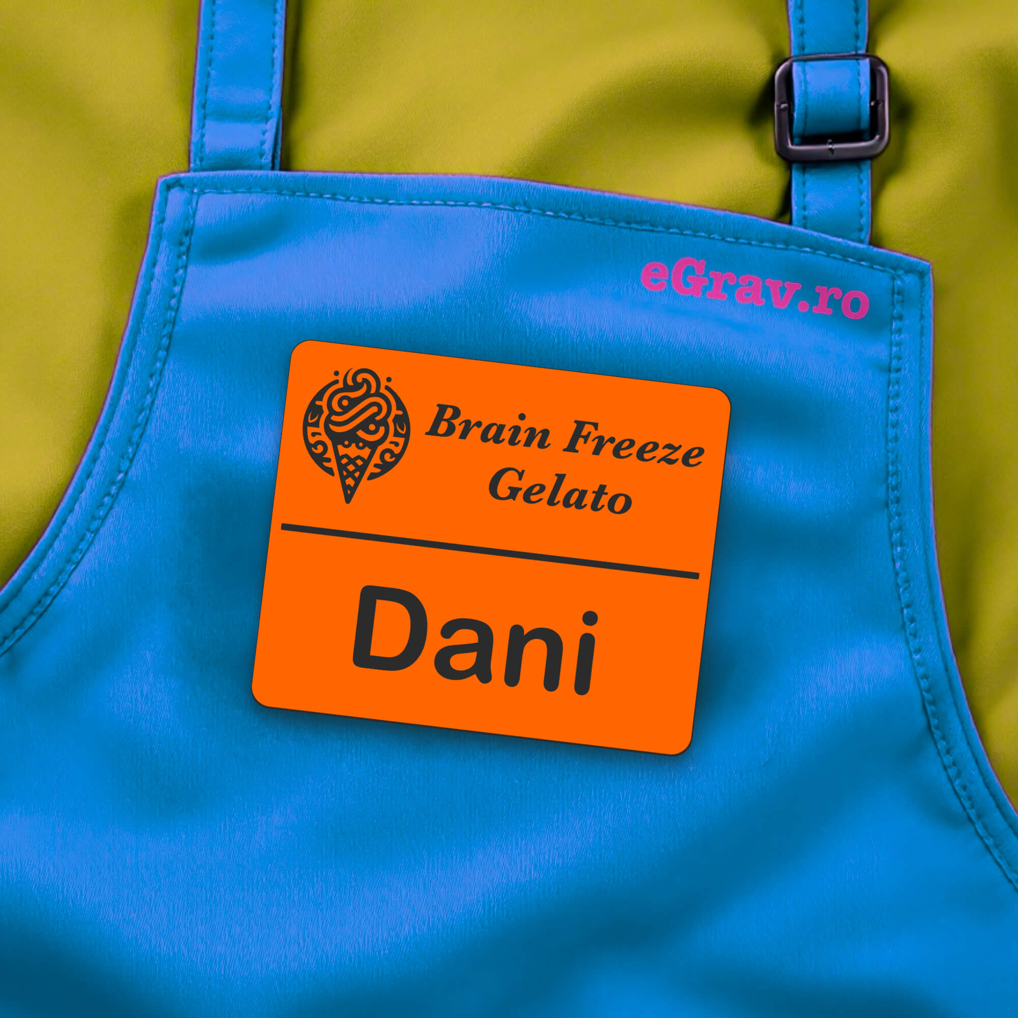 Badge Personalizat Gravat Portocaliu Negru model Candy