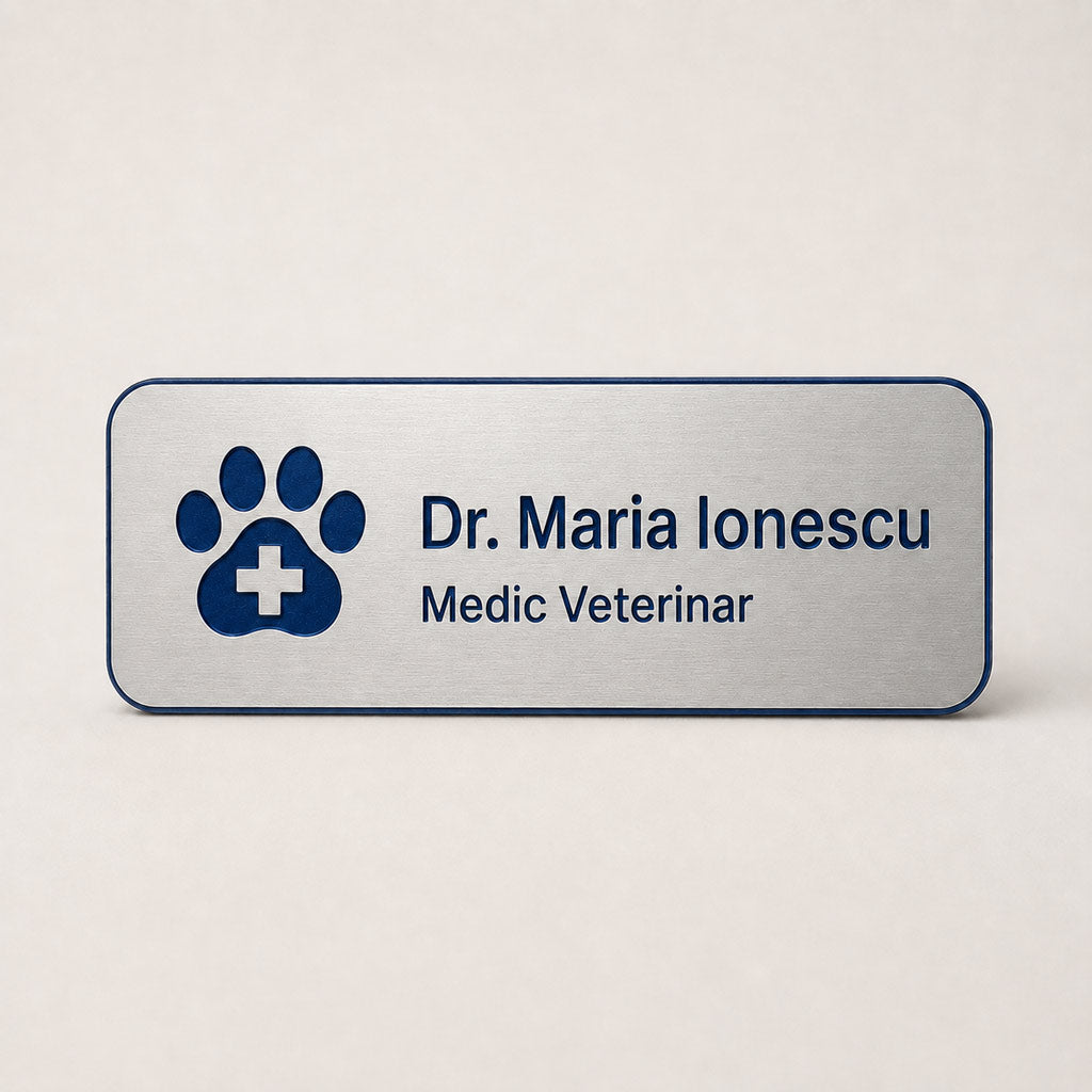 Ecuson Veterinar Personalizat 7x3 cm - Gravura Laser, 18 Culori