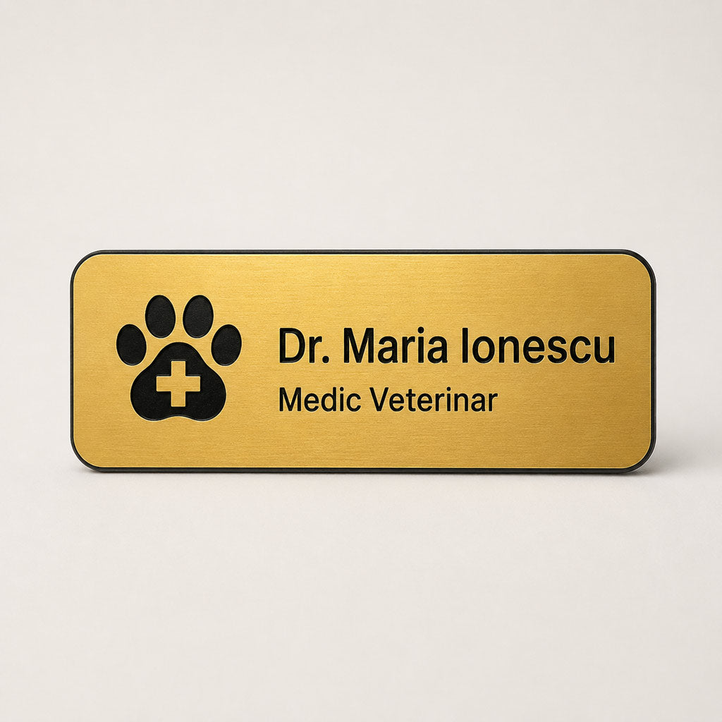 Ecuson Veterinar Personalizat 7x3 cm - Gravura Laser, 18 Culori