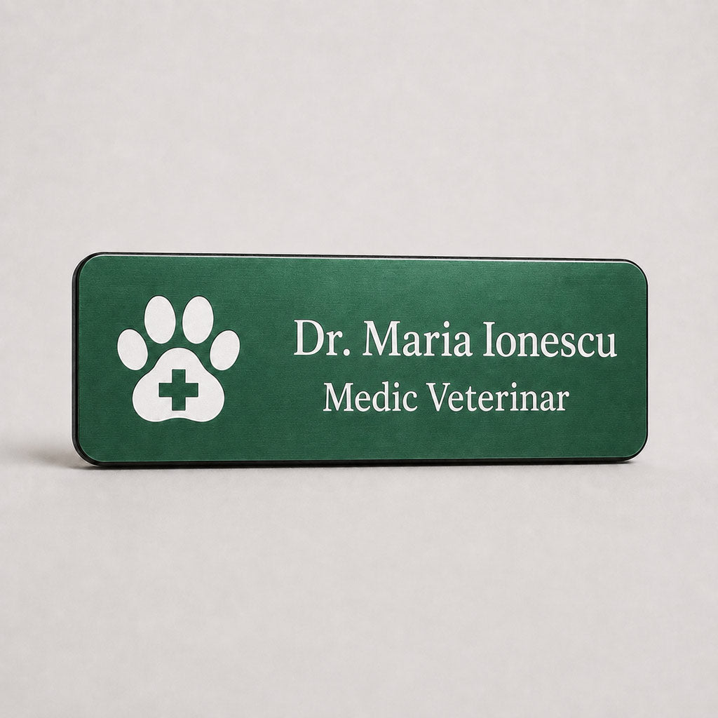Ecuson Veterinar Personalizat 7x3 cm - Gravura Laser, 18 Culori