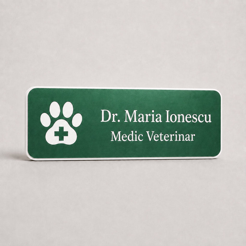 Ecuson Veterinar Personalizat 7x3 cm - Gravura Laser, 18 Culori