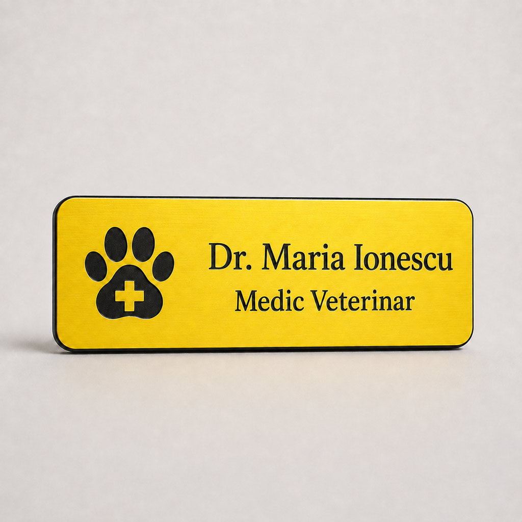 Ecuson Veterinar Personalizat 7x3 cm - Gravura Laser, 18 Culori