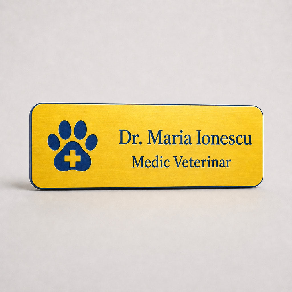Ecuson Veterinar Personalizat 7x3 cm - Gravura Laser, 18 Culori
