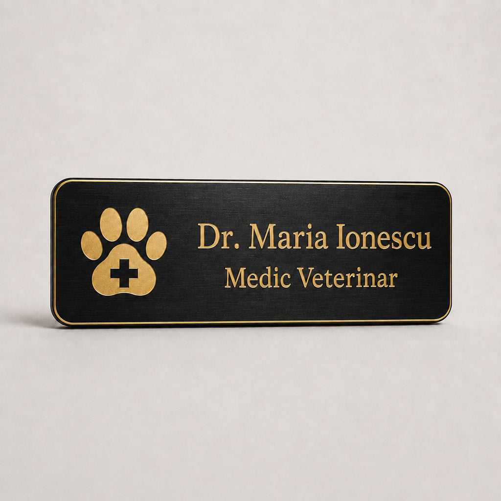Ecuson Veterinar Personalizat 7x3 cm - Gravura Laser, 18 Culori