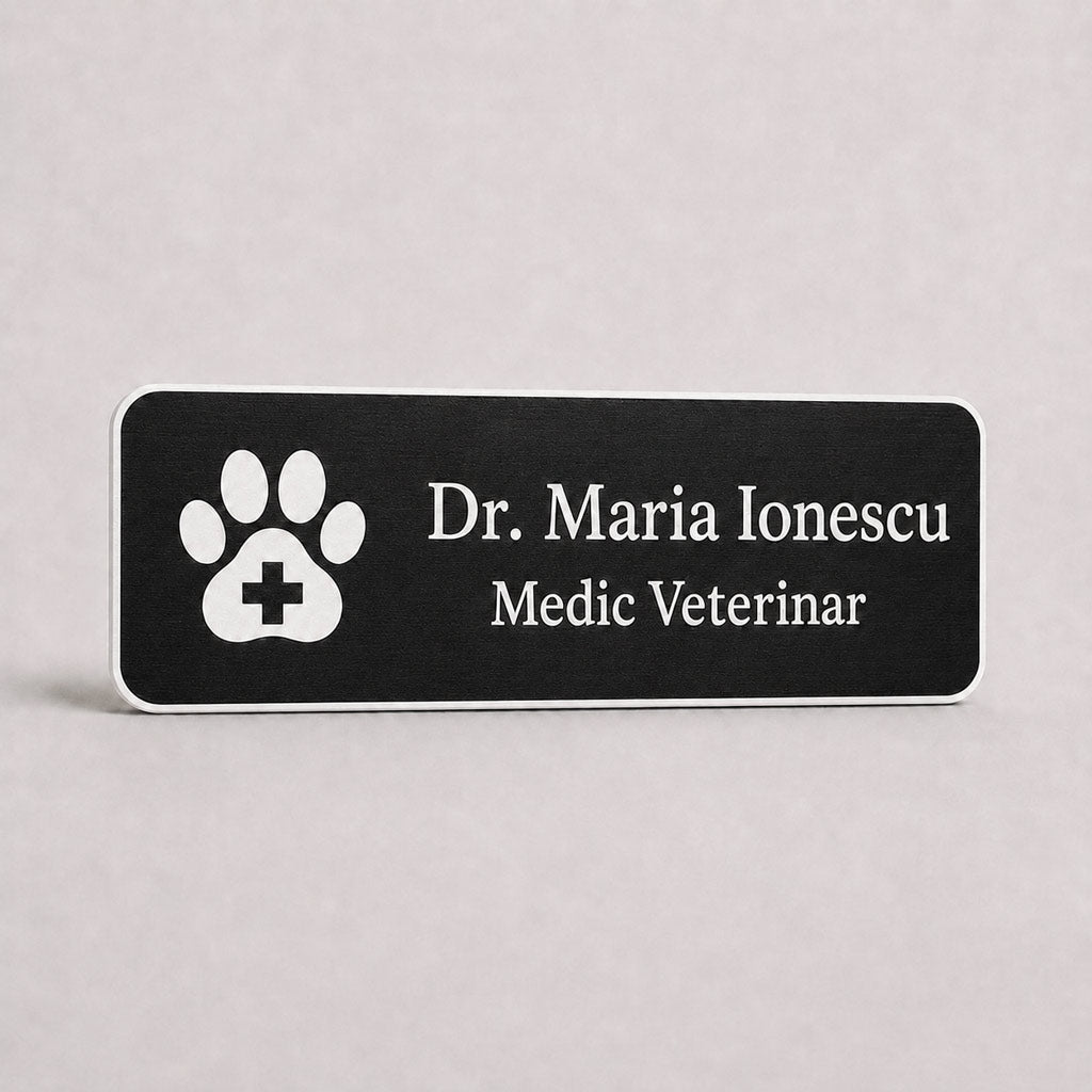 Ecuson Veterinar Personalizat 7x3 cm - Gravura Laser, 18 Culori