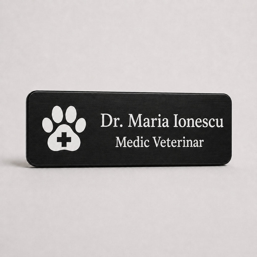 Ecuson Veterinar Personalizat 7x3 cm - Gravura Laser, 18 Culori