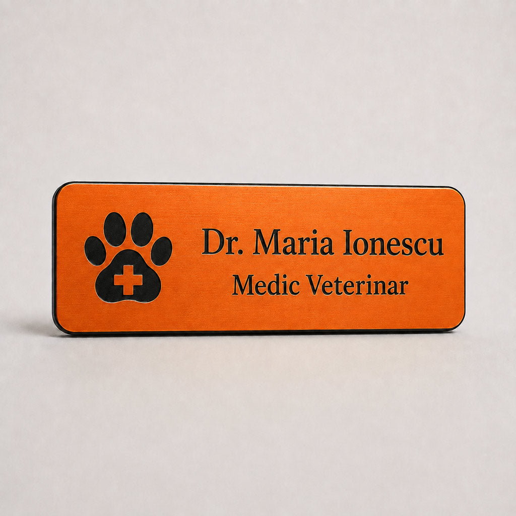 Ecuson Veterinar Personalizat 7x3 cm - Gravura Laser, 18 Culori